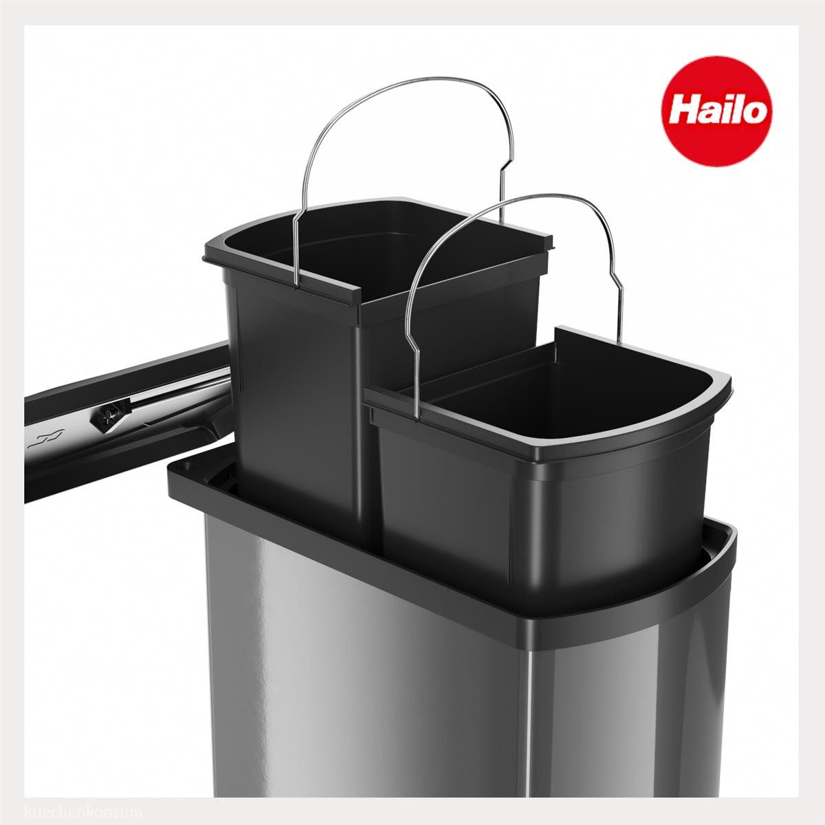 Hailo Einbaumülleimer Hailo Abfallsammler 3416071 MF Swing Duo 16 Liter dunkelgrau, 3418071 für Schrankbreite ab 450 mm mit Drehtür – Bild 3 von 5
