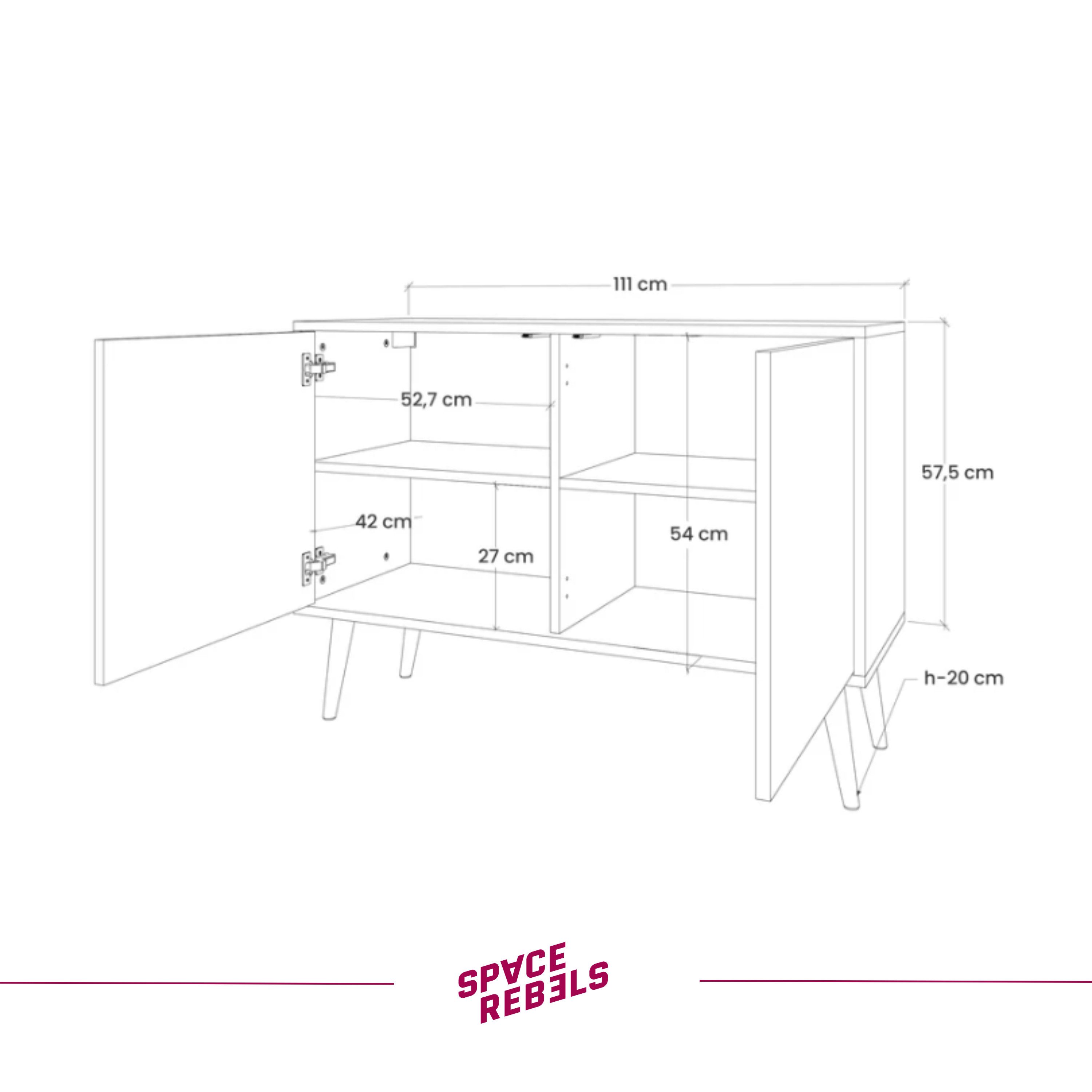 SPACEREBELS Kommode (3 Türen), Sideboard Komodenschrank Möbel für Wohnzimmer mit 2 Türen oder mit