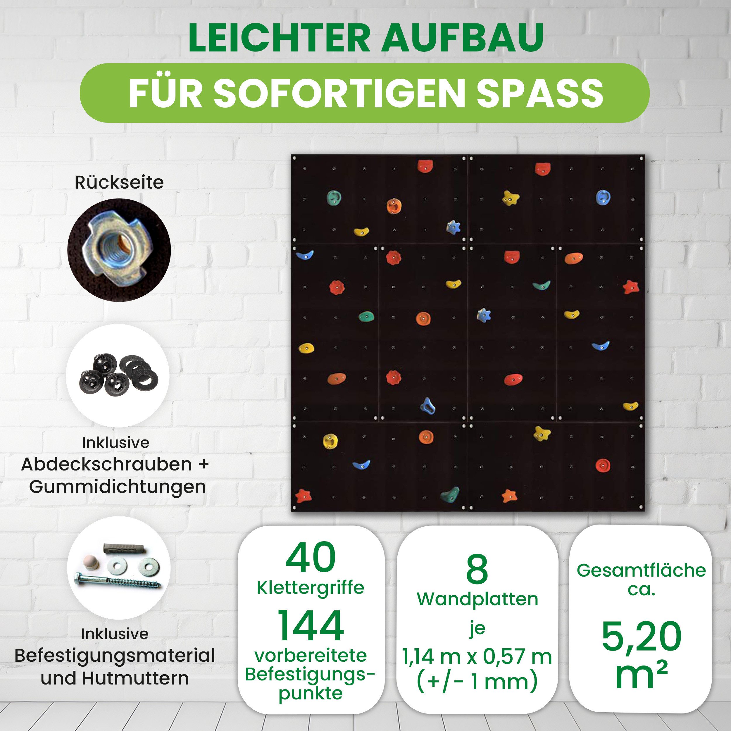 Gartenpirat Kletterwand Outdoor Kletterwand mit bunten Klettersteinen und Montagematerial, (8-St)