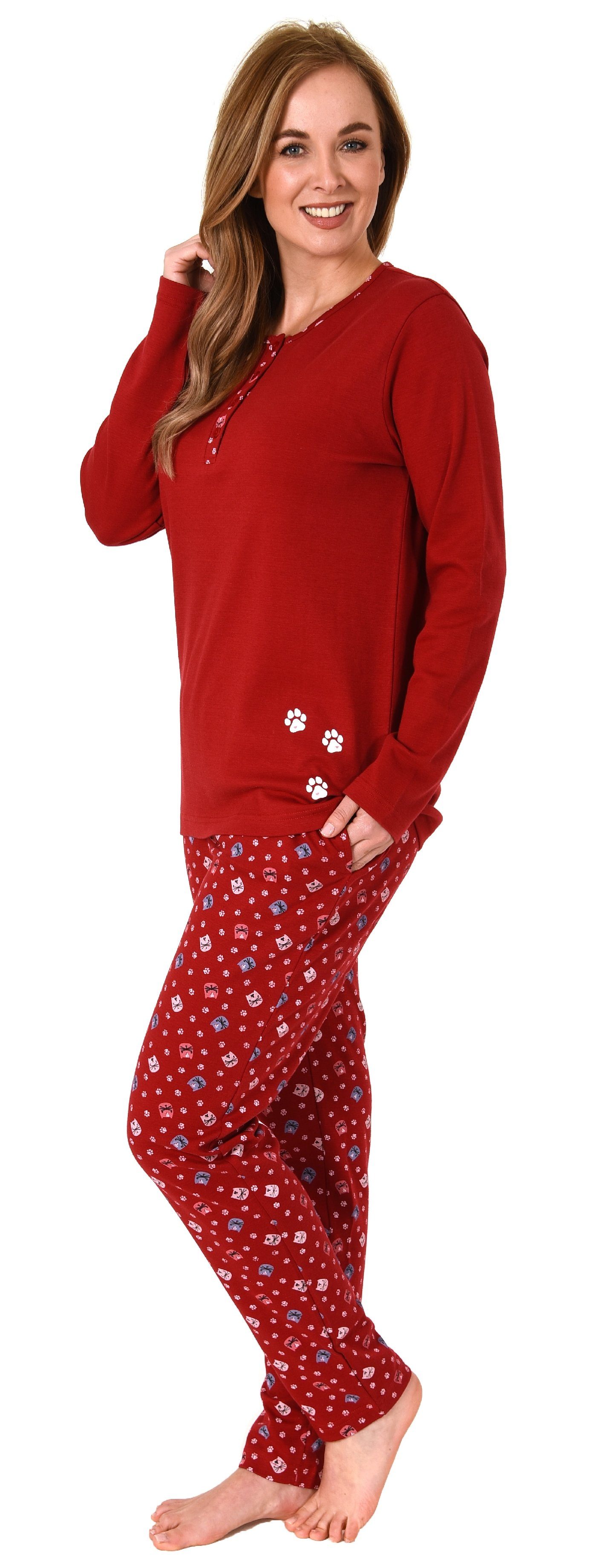 langarm Tier Damen rot Schlafanzug mit Pyjama Pyjama niedlichem Motiv Normann