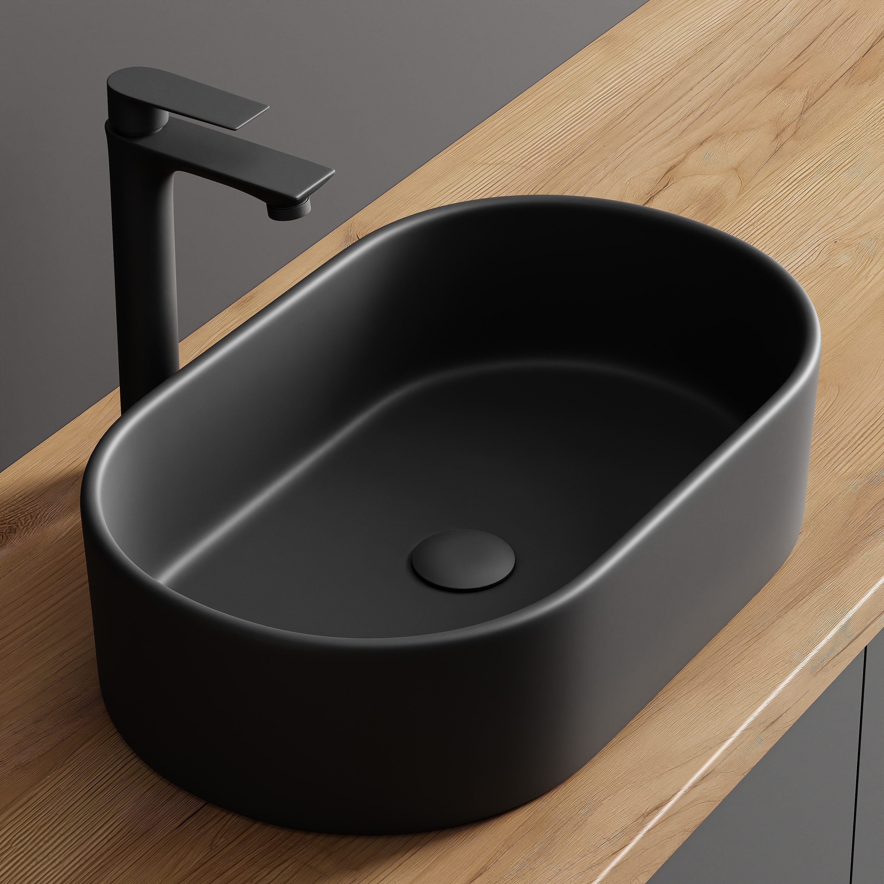 Planetmöbel Aufsatzwaschbecken Aquil Elegant Badezimmer Waschbecken 55 cm oval für Waschtisch (Keramik Aufsatzwaschbecken für Bad, Gäste WC, 1-St., Waschschale 55 x 34 x 14 cm ohne Hahnloch und Überlauf), für Waschtische oder Waschplätze