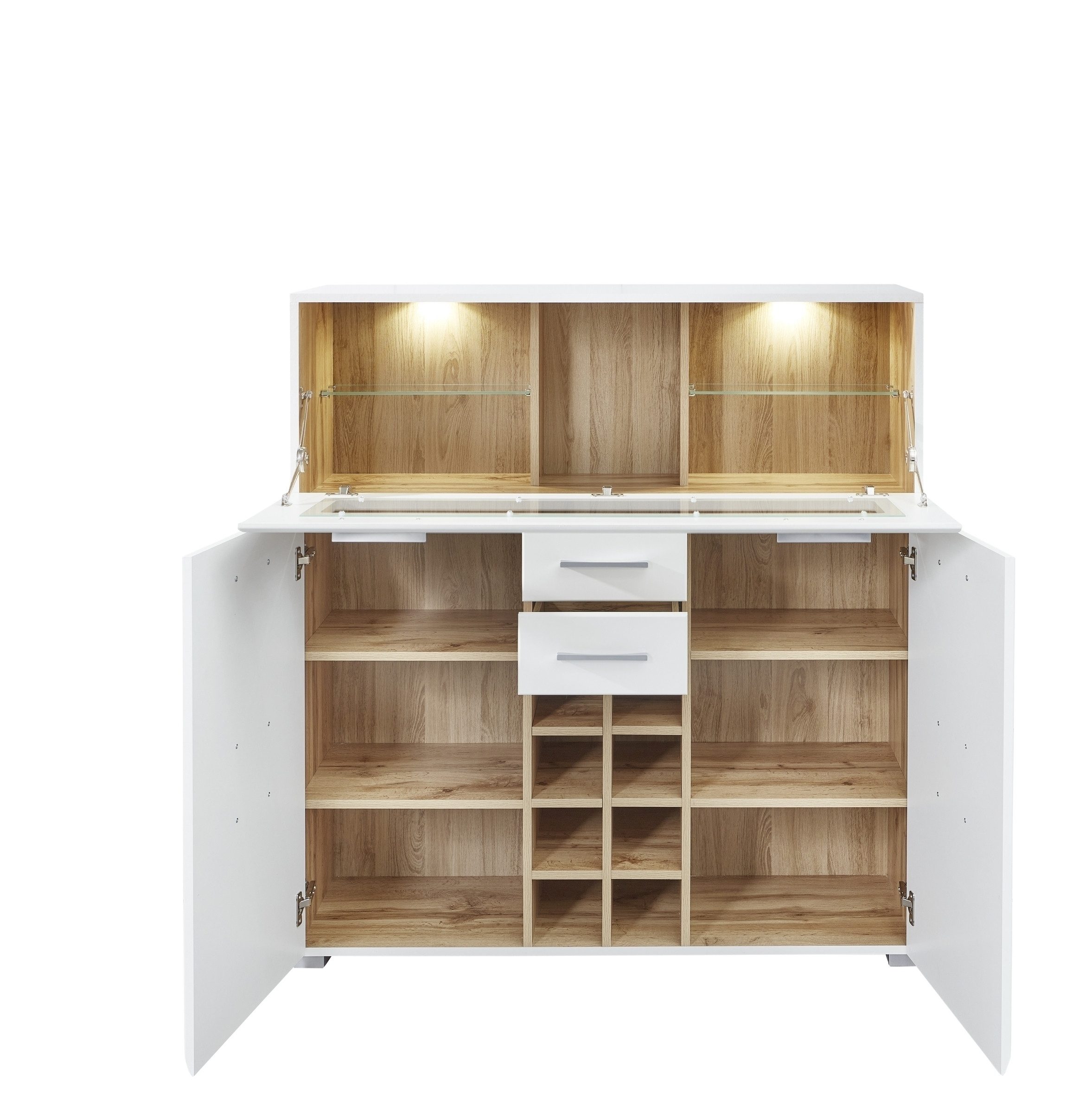 freiraum Barschrank Fun Plus in weiss matt / Eiche Dekor - 120x129x37 (BxHxT)