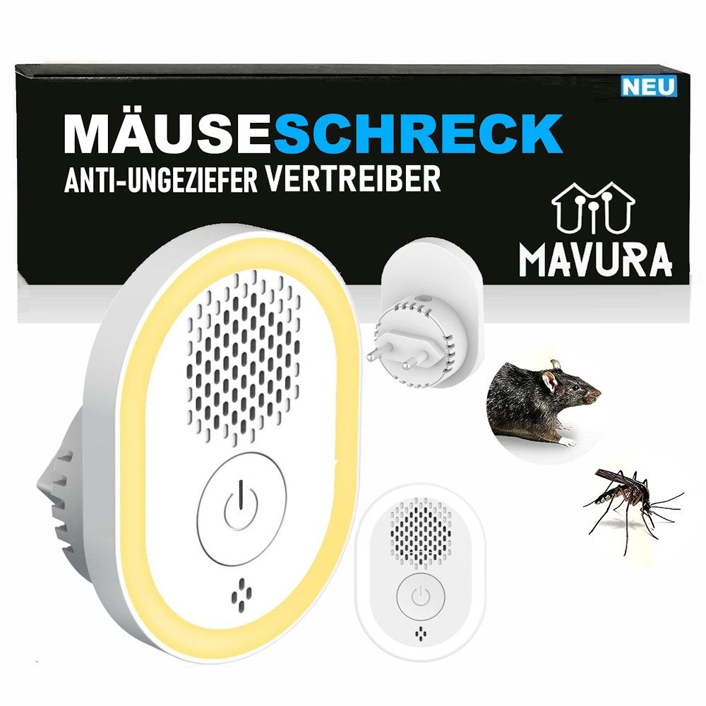 MAVURA Ultraschall-Tierabwehr MÄUSESCHRECK Ultraschall Haus Mäuse Ratten Abwehr Vertreiber, Mäusevertreiber Mäuseabwehr Schädlingsbekämpfer Schreck