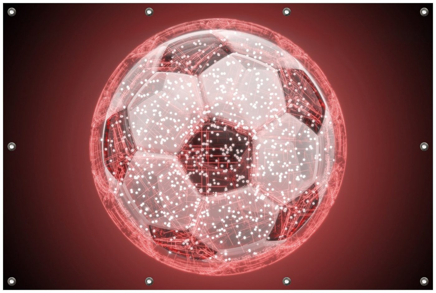 Thumbnail - Wallario Sichtschutzzaunmatten Fußball digital - Netzwerk in rot, rund
