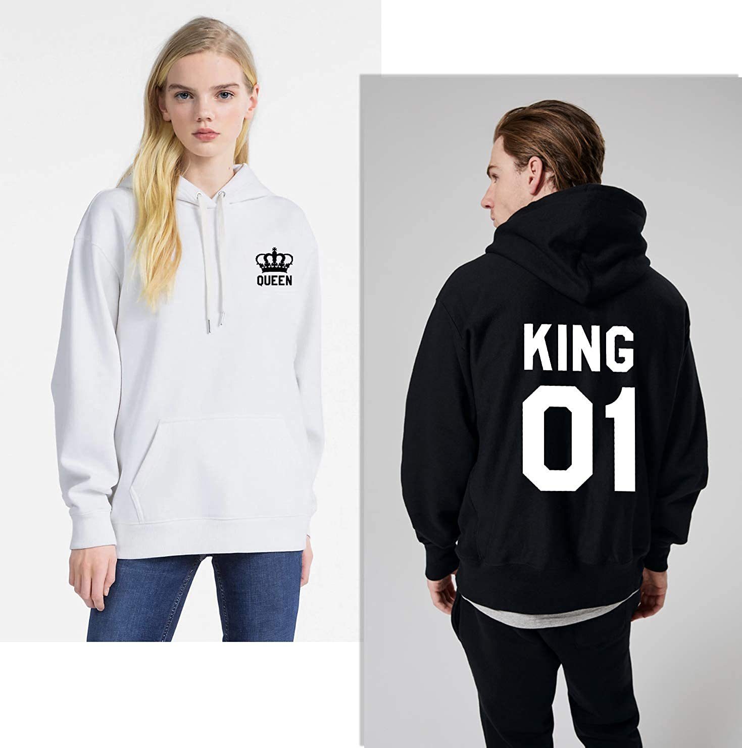 Kapuzenpullover KING & QUEEN Hoodie Pullover beidseitig bedruckt