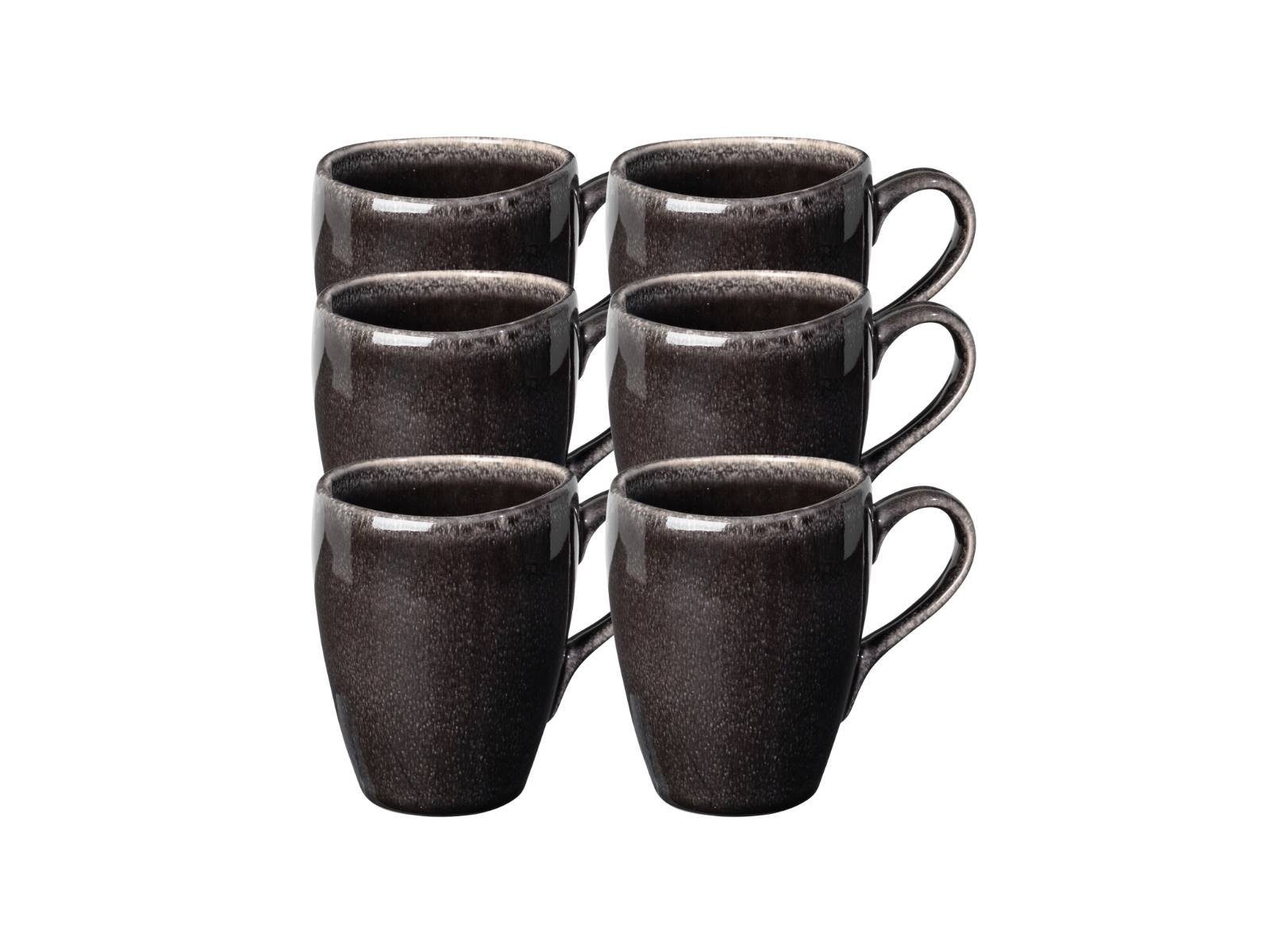 Broste Copenhagen Geschirr-Set NORDIC COAL Becher mit Henkel 0,25 l 6tlg, Steingut