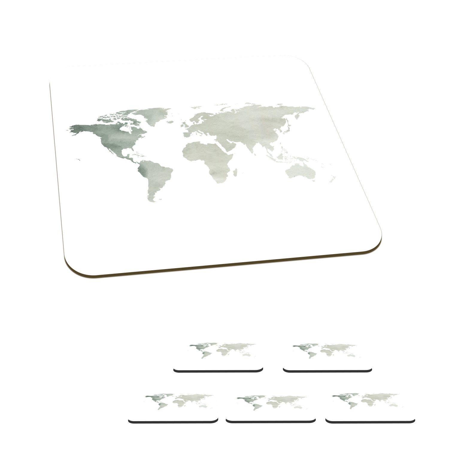 MuchoWow Glasuntersetzer Weltkarte - Einfach - Grau, Zubehör für Gläser, 6-tlg., Glasuntersetzer, Tischuntersetzer, Korkuntersetzer, Untersetzer, Tasse