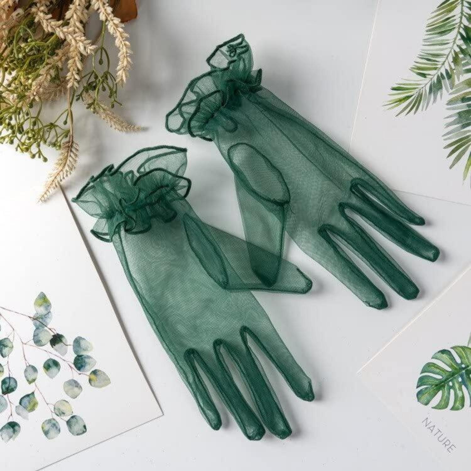 LuxusKollektion Prinzessin-Kostüm Brauthandschuhe Tüll kurz Grün