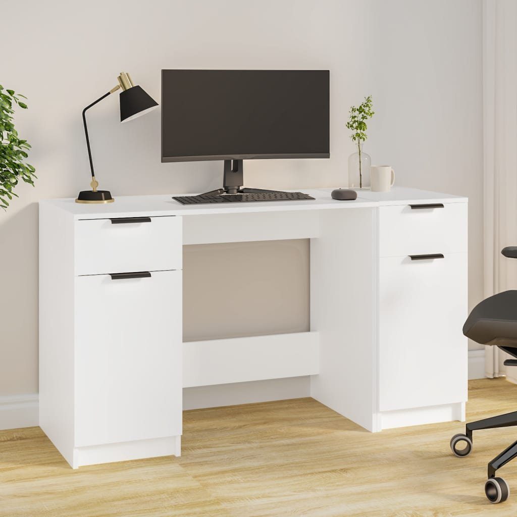 furnicato Schreibtisch mit Beistellschrank Weiß Holzwerkstoff