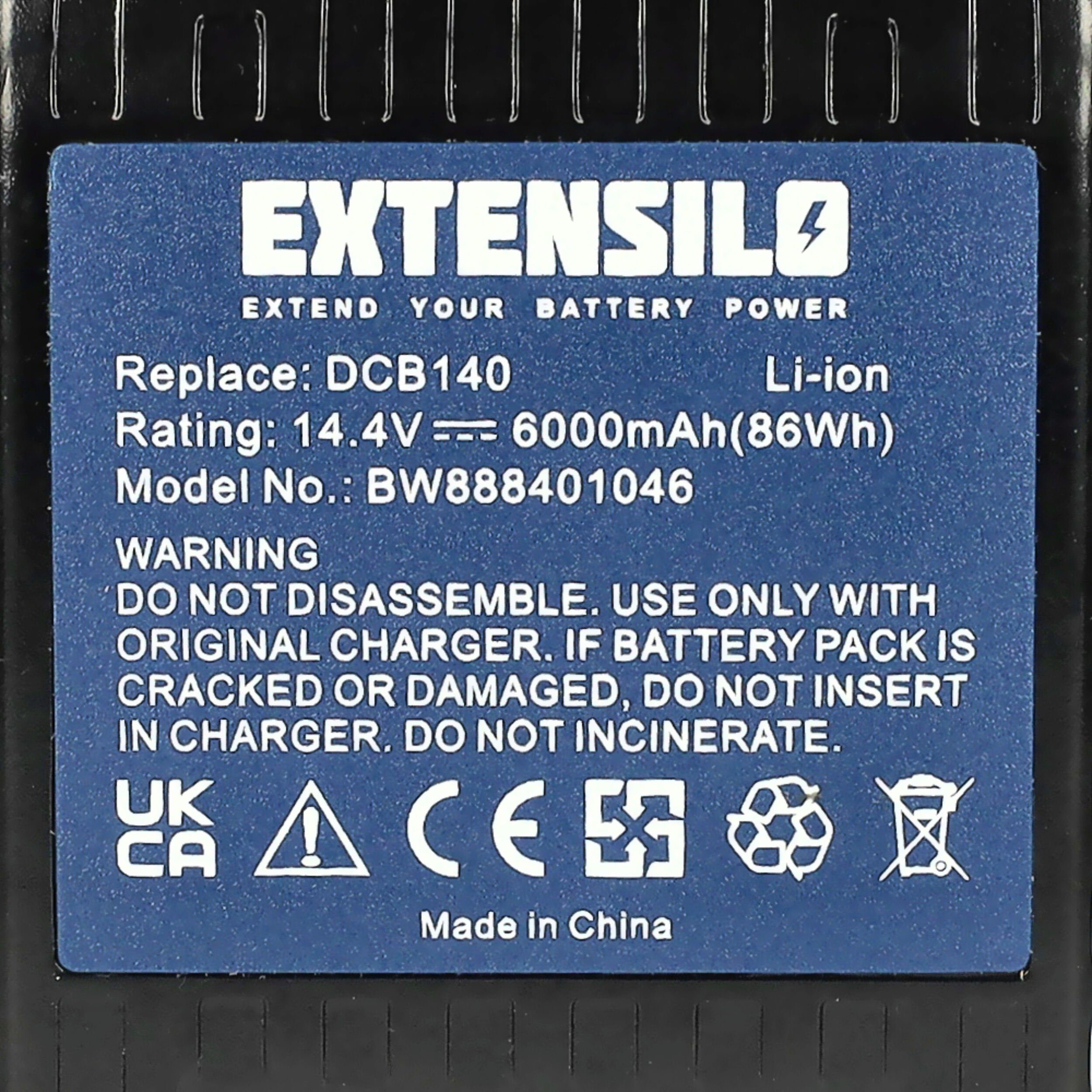 Extensilo kompatibel 6000 DCR020, Akku (14,4 Dewalt DCS320L2 Li-Ion V) mit DCS320, mAh