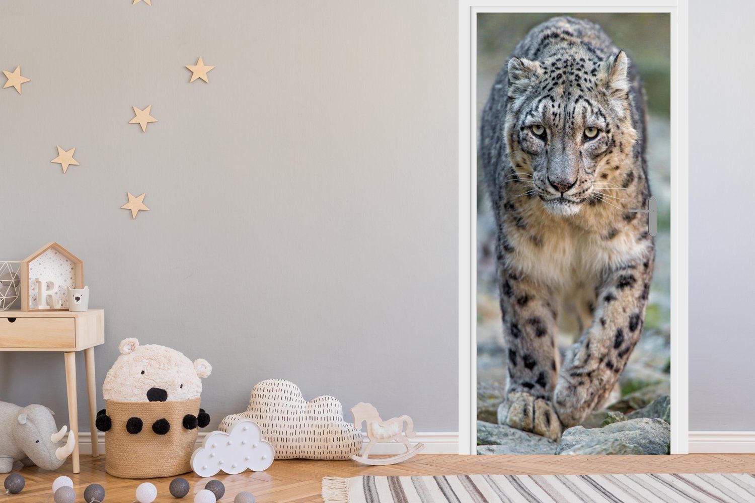 MuchoWow Türtapete Leopard Türaufkleber, Fototapete Matt, - Steine St), (1 Spaziergang, cm - bedruckt, Tür, für 75x205