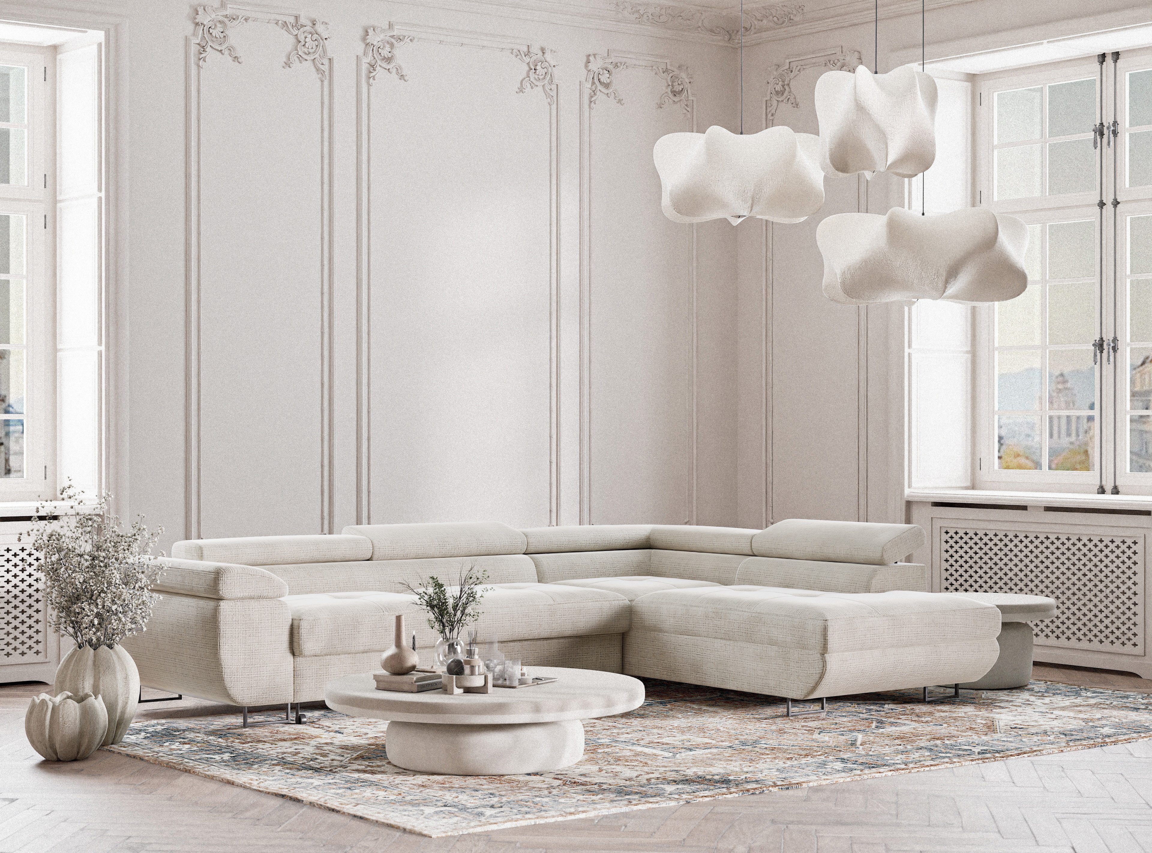 Maison de Rêve Ecksofa Concord mit Schlaffunktion, L-Form Ecksofa mit Bettkasten, Eckcouch, Liegefläche 130x200 cm