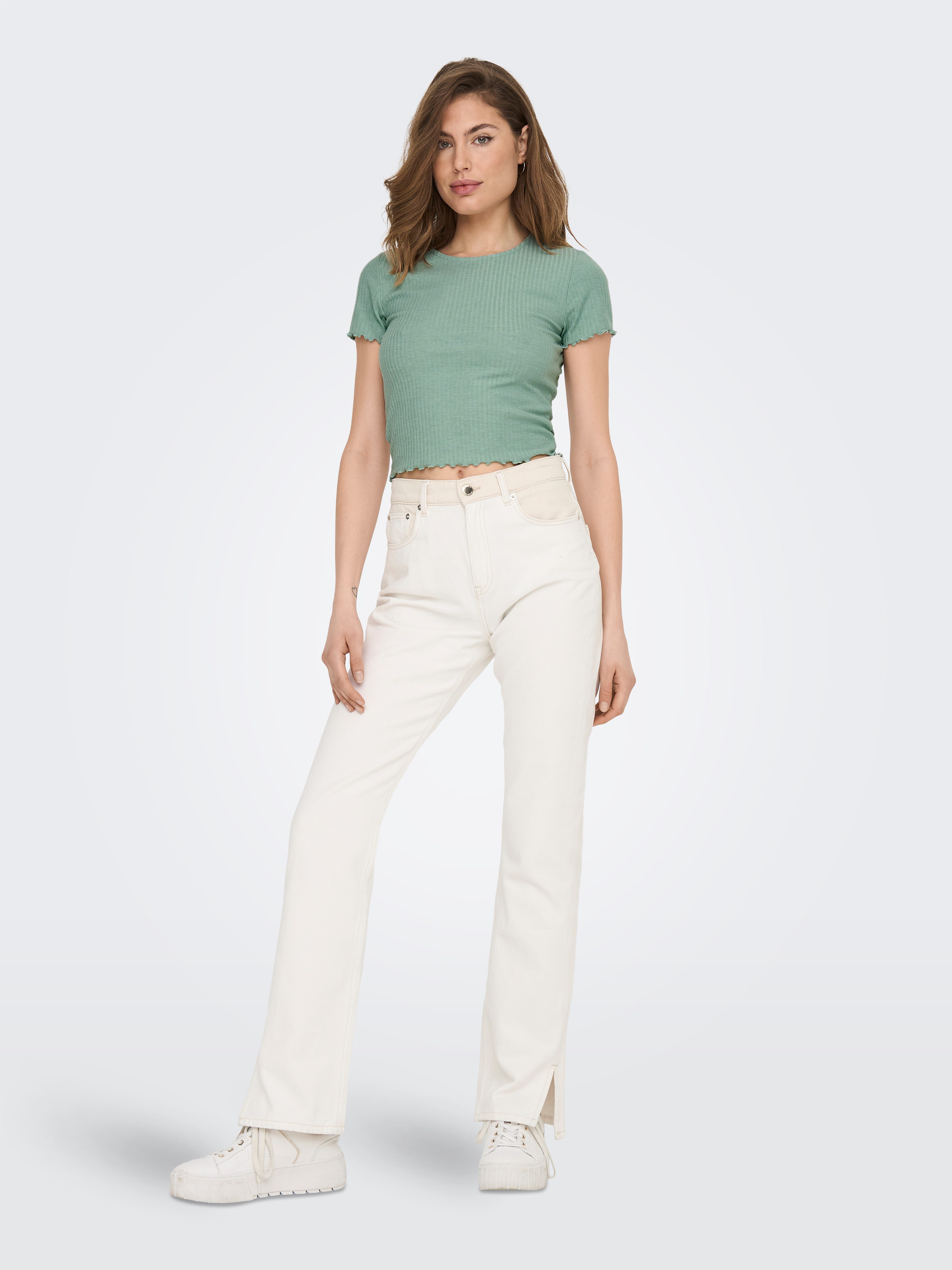 ONLY Rundhalsshirt ONLEMMA S/S SHORT TOP NOOS JRS Rundhals, modisch, regular fit, gewellter Abschluss, unifarben