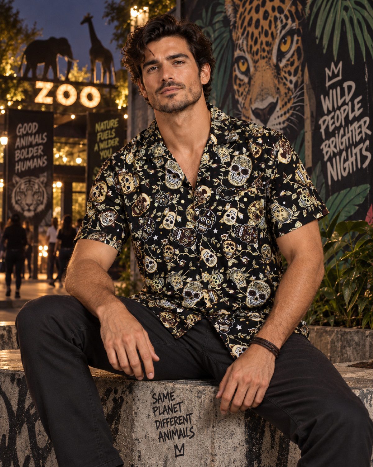 King Kameha Hawaiihemd "Skull" Funky Hawaii-Hemd Herren Kurzarm Front-Tasche Stylish – Bild 5 von 5