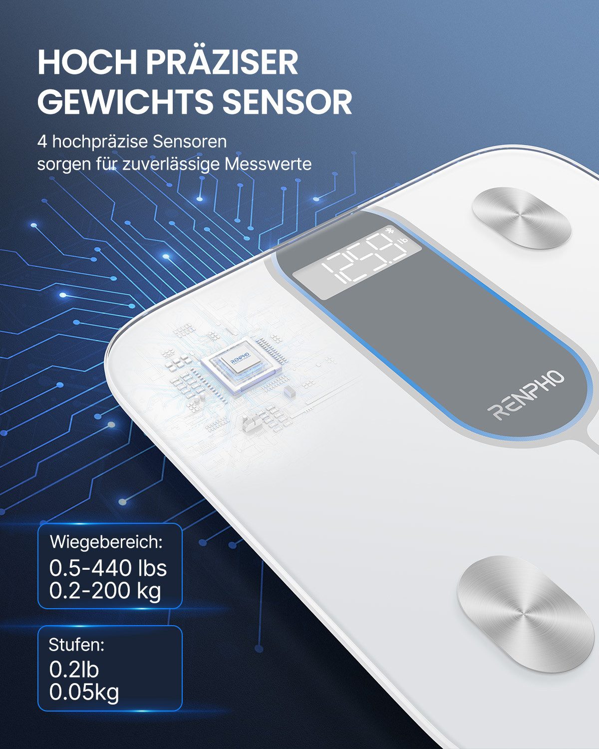 RENPHO Körper-Analyse-Waage Elis 1C Smart Body Scale A033, Smarte Körperanalysewaage mit 13 essentiellen Körpermessungen – Bild 2 von 5