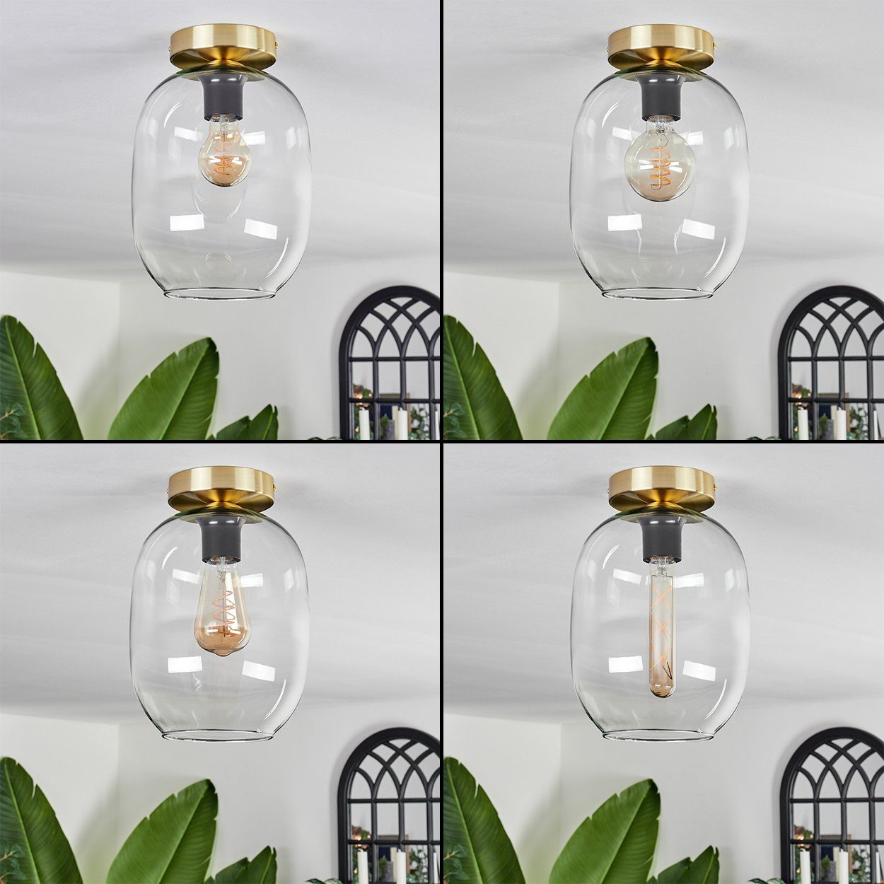 x Deckenlampe aus in ohne Metall/Glas Leuchte Glas, hofstein Retro-Design im Leuchtmittel Deckenleuchte 1 aus E27, Leuchtmittel, ohne Messingfarben/Klar,