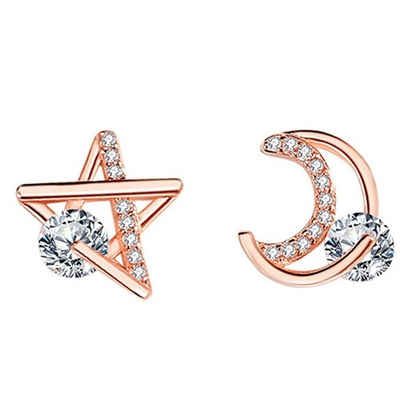 LENBEST Paar Ohrhänger s925 Sterlingsilber, Stern und Mond asymmetrische Ohrringe für Frauen