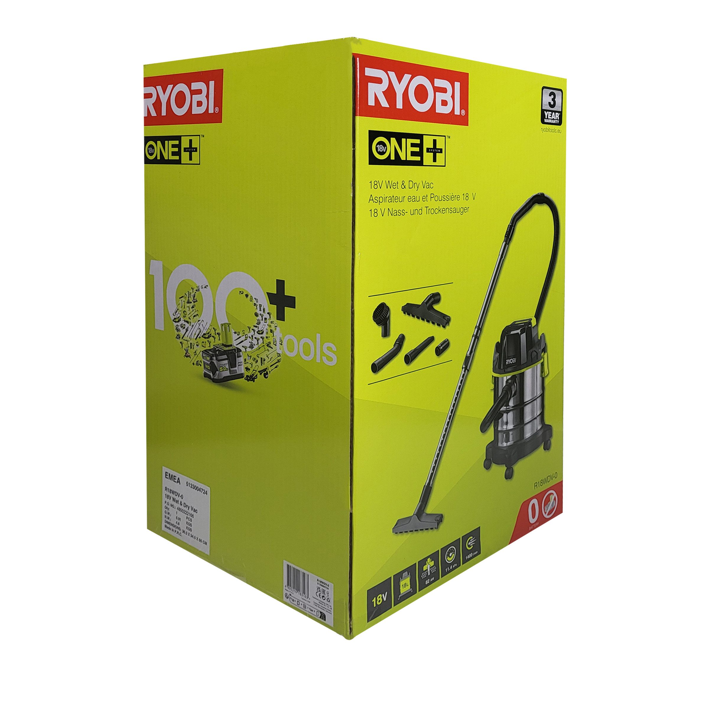 RYOBI Montagewerkzeug Ryobi R18WDV-0 Nass-Trocken-Staubsauger 18 V ONE+ (ohne Akku/Lader), (1-tlg)