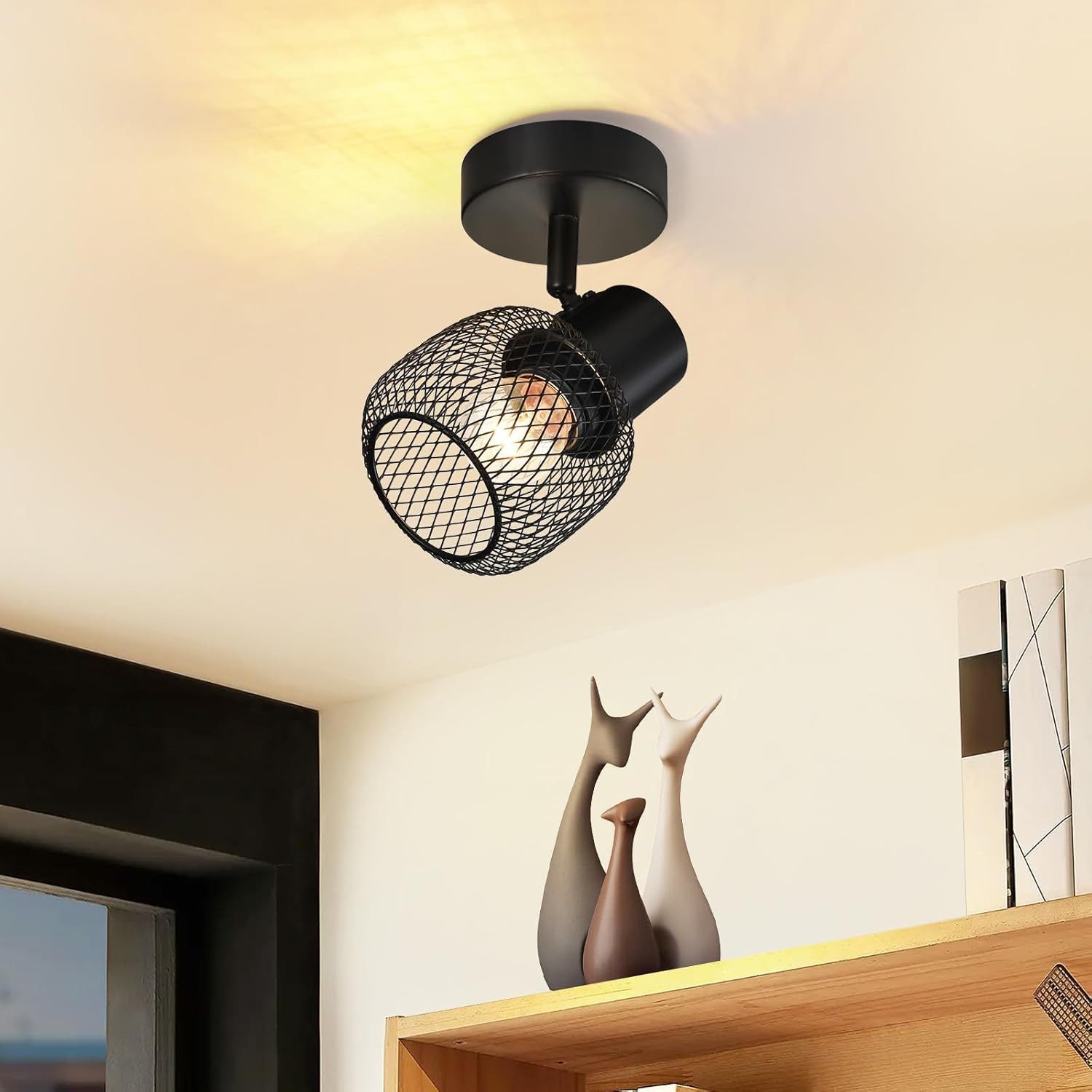 ZMH Deckenleuchte Deckenstrahler Schwarz - Metall Vintage Deckenspot E27 für Flur, Einfache Installtion, ohne Leuchtmittel, 330°Drehbar, für Wohnzimmer, Esszimmer, 1/2/3/4 Flammig