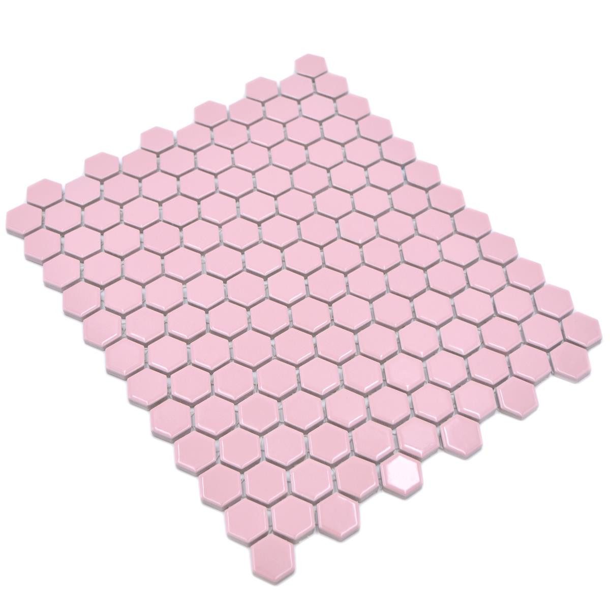 Mosafil Mosaikfliesen Keramikmosaik Fliesen Salomon Hexagon H23, Keramik 30.000x26.000, rosa, Verlegefertig auf ein Netz geklebt - Frostsicher - Wasserfest