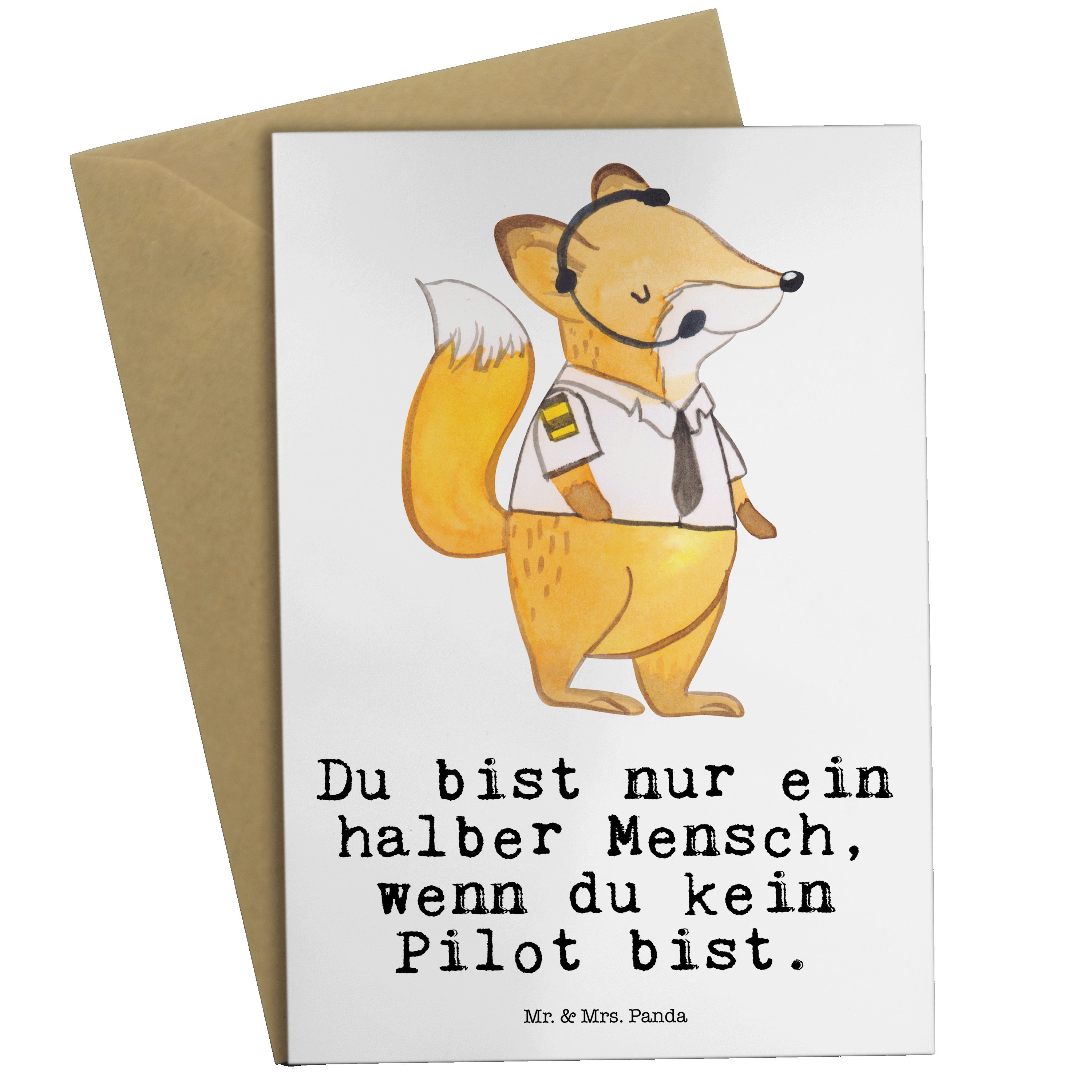 Mr. & Mrs. Panda Grußkarte Pilot mit Herz - Weiß - Geschenk, Cockpit, Firma, Kollege, Kollegin