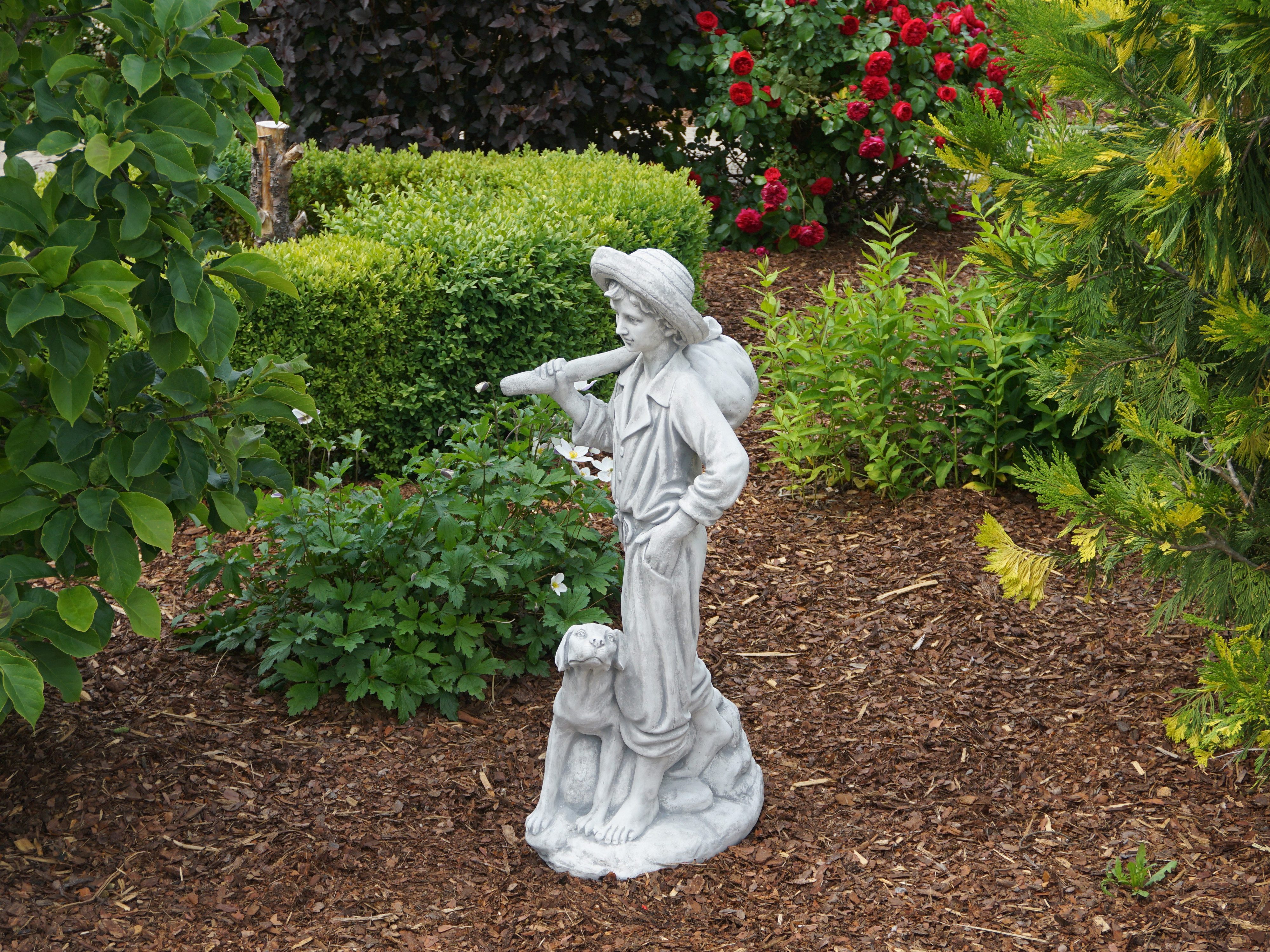 gartendekoparadies.de Gartenfigur Statue Junge mit Jagdhund, H. 94 cm, 64 kg, Frostsicher