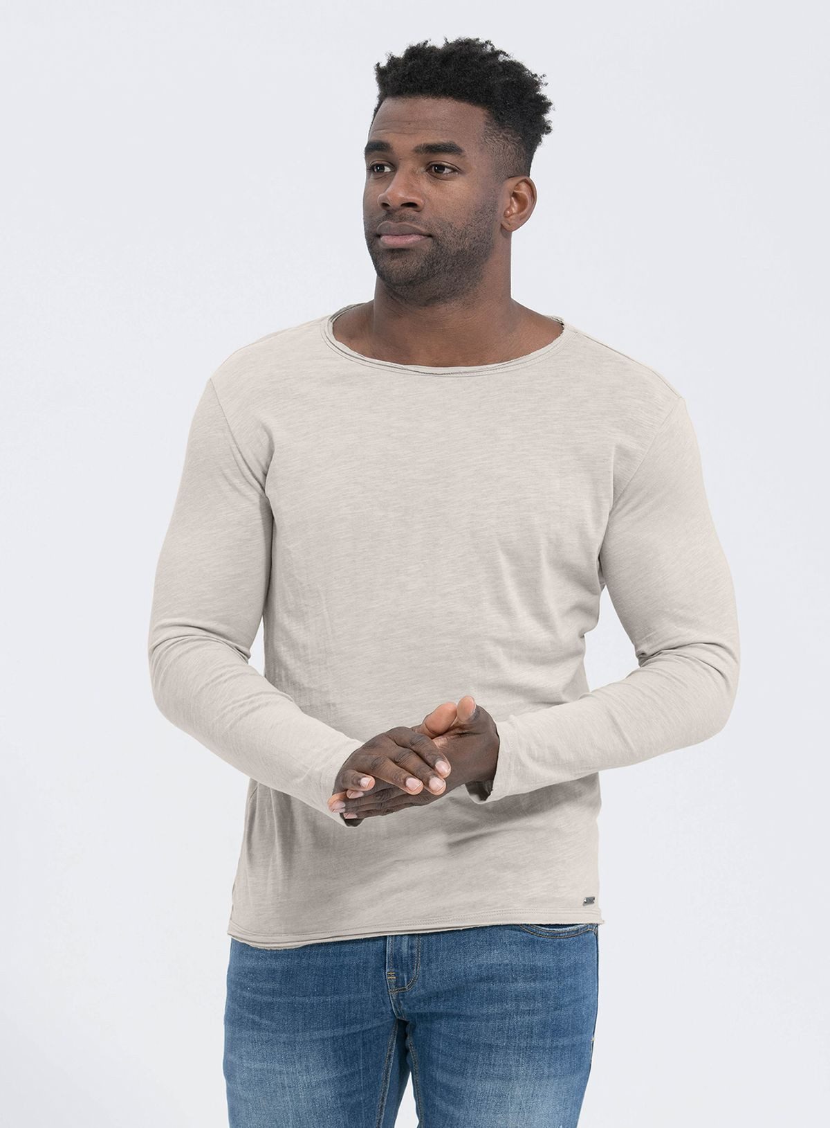 Key Largo Langarmshirt Cheese vintage Look uni Basic MLS00033 Rundhalsauschnitt unifarben langarm slim fit