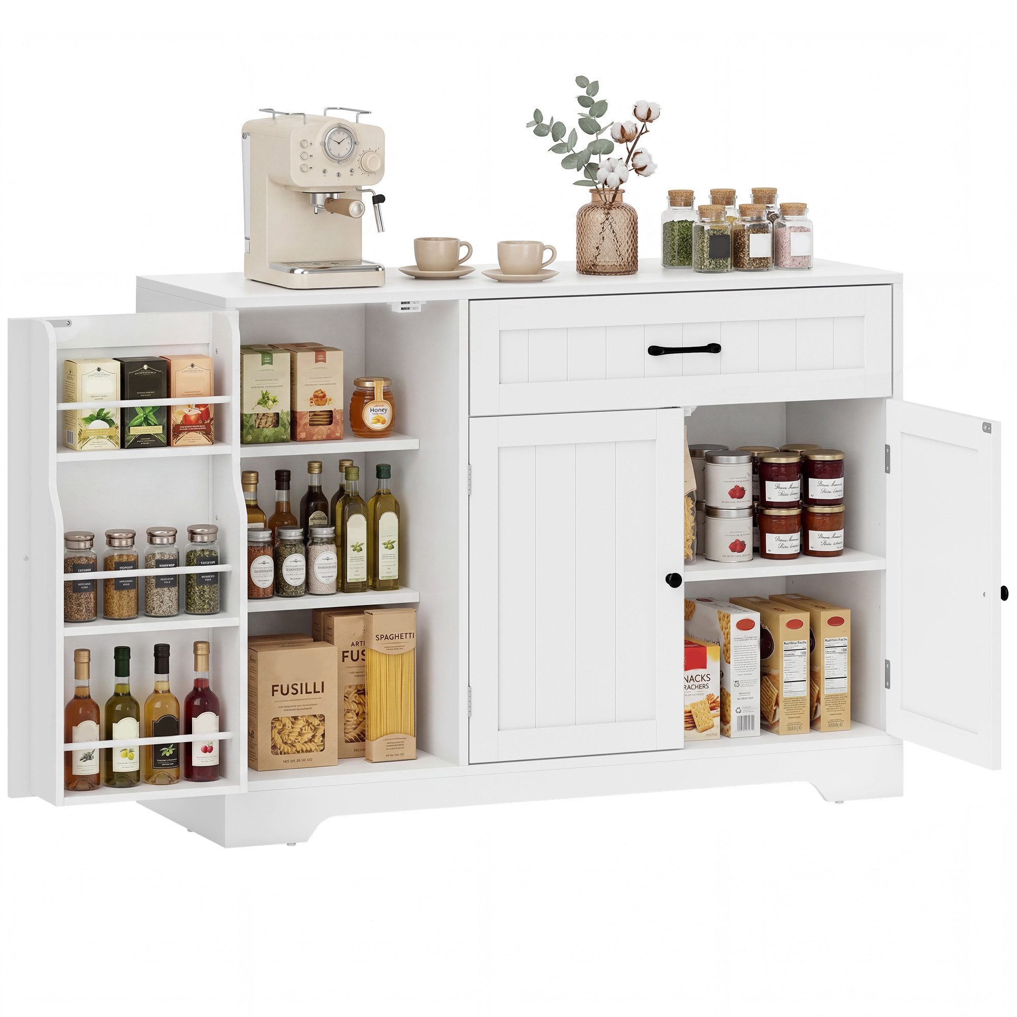 HOMCOM Sideboard (Küchenschrank, 1 St., Aufbewahrungsschrank), 110 x 40 x 80 cm Weiß