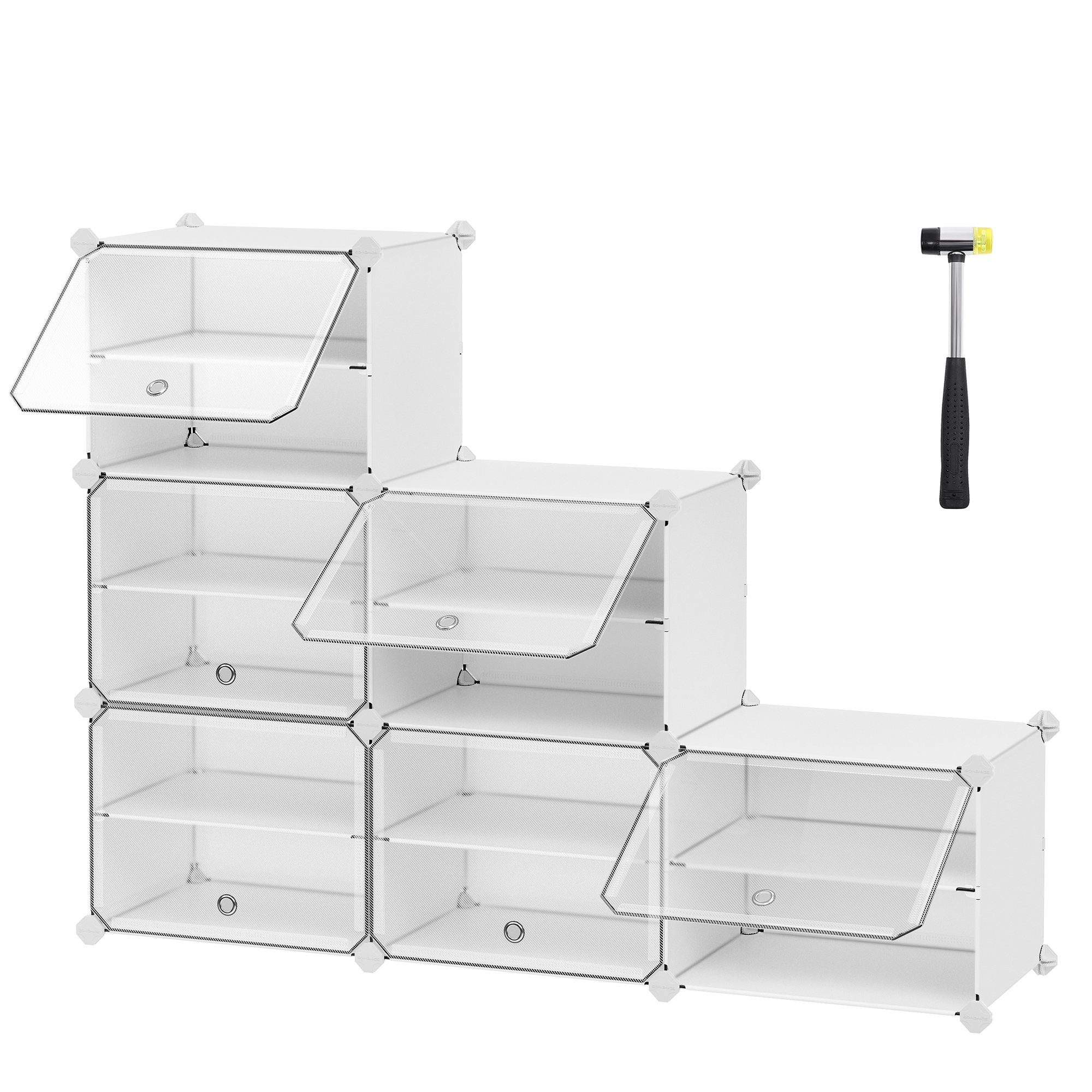 SONGMICS Schuhregal Schuhschrank, 30 x 40 x 30 cm pro Fach, für Flur, Eingangsbereich, mit 6 Fächern, mit Türen, für bis zu 24 Paar Schuhe, anpassbar
