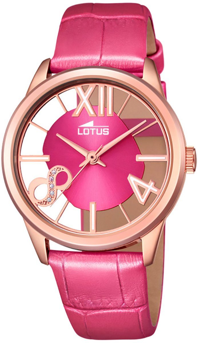 Lotus Quarzuhr Lotus Damen Uhr Analog Elegant L18306/2, (Analoguhr), Damen Armbanduhr rund, Lederarmband pink