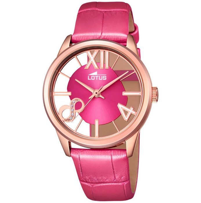 Lotus Quarzuhr Lotus Damen Uhr Analog Elegant L18306/2 (Armbanduhr) Damen Armbanduhr rund Lederarmband pink