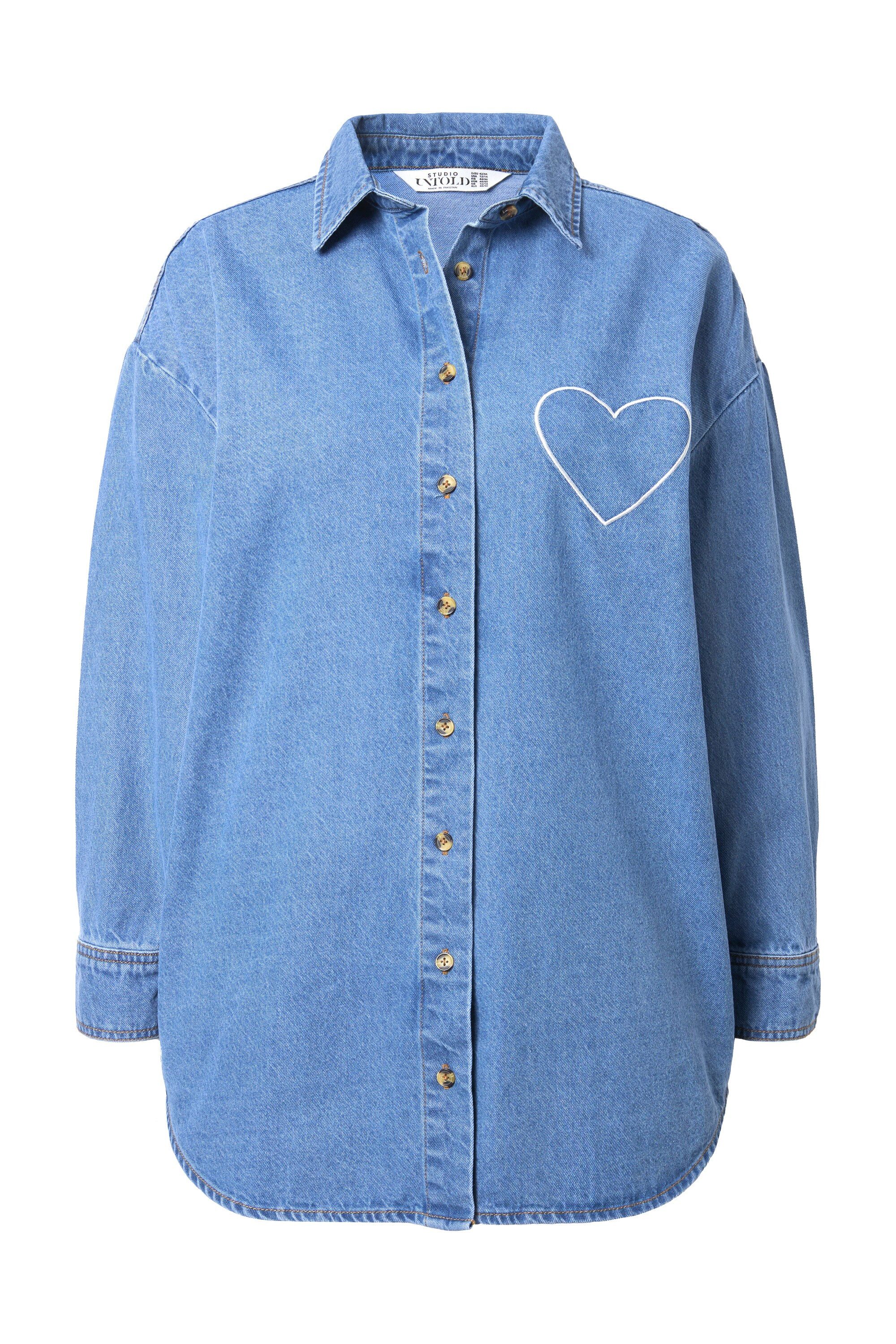 Hemdbluse Jeanshemd oversized Heart-Stickerei