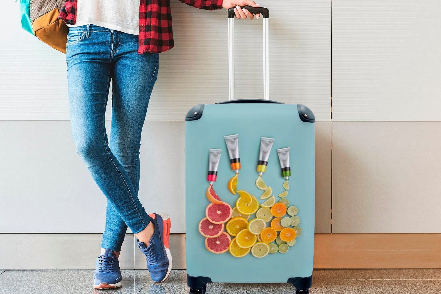 Trolley, Farben Reisetasche Rollen, Ferien, 4 Reisekoffer Handgepäckkoffer Farbe, Obst - Handgepäck mit MuchoWow für - rollen,