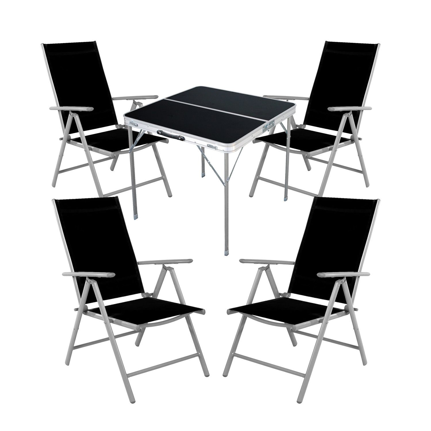 Mojawo Essgruppe 5-teiliges Campingmöbel Set Aluminium Textilen schwarz | Essgruppen