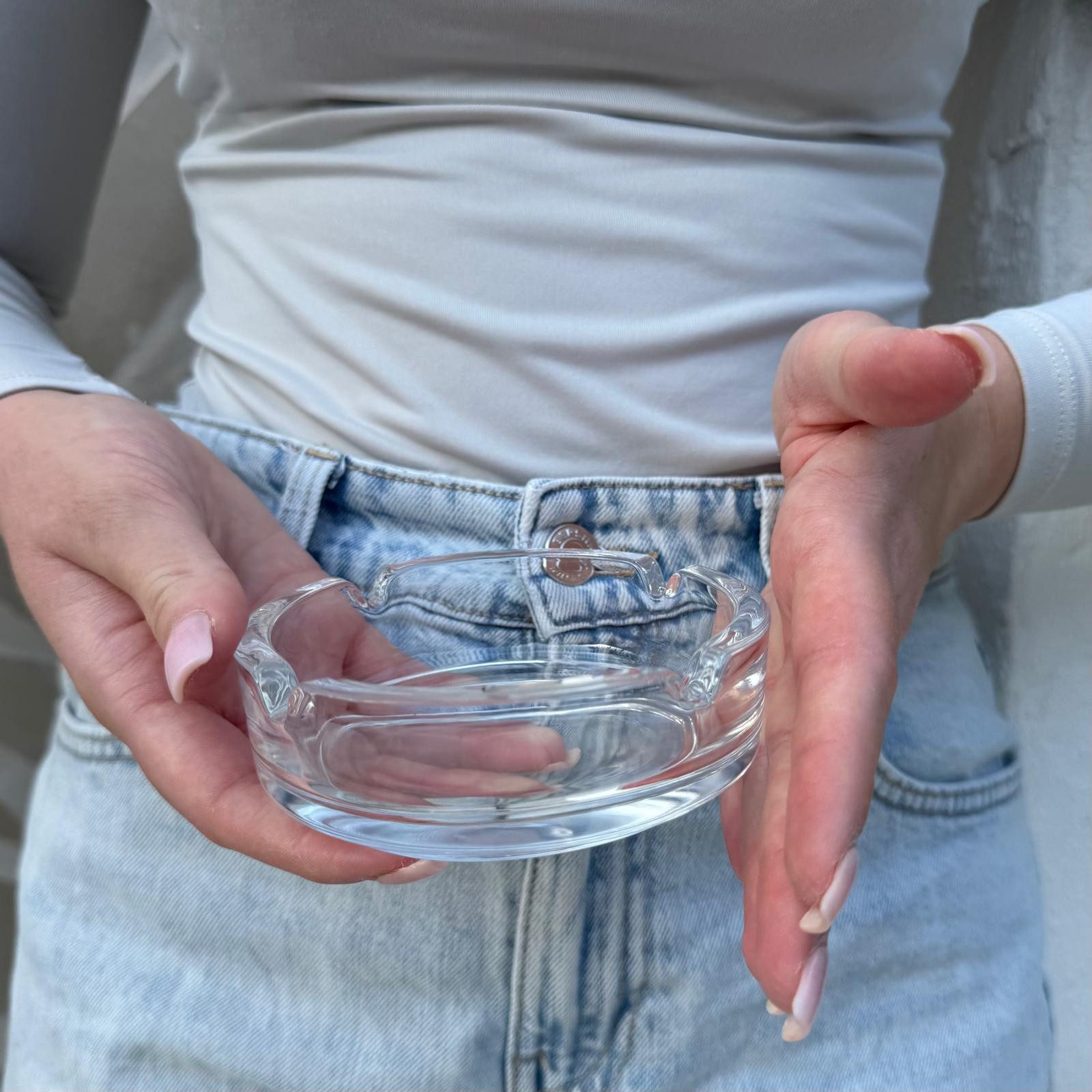 Coumo Aschenbecher 2x Glas Ascher, Transparent 11cm, für draussen, 2er Set - Ideal für Bistro, Gastro, Garten, Zuhause...