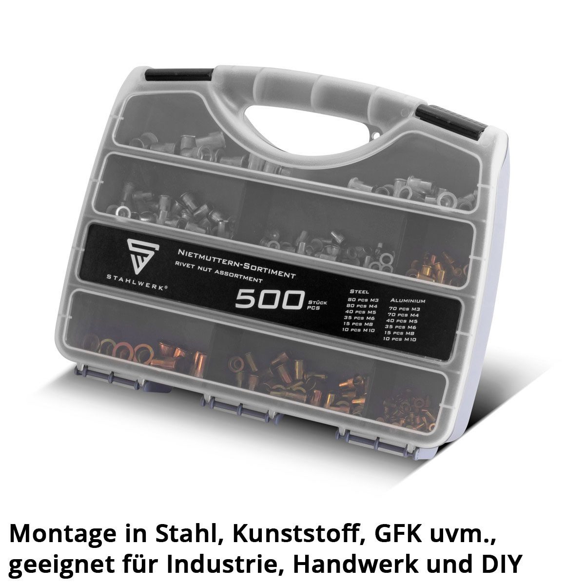STAHLWERK Blindniete Nietmuttern Set 500-teilig Gewindenieten, (Set, 1 St), mit praktischen Koffer