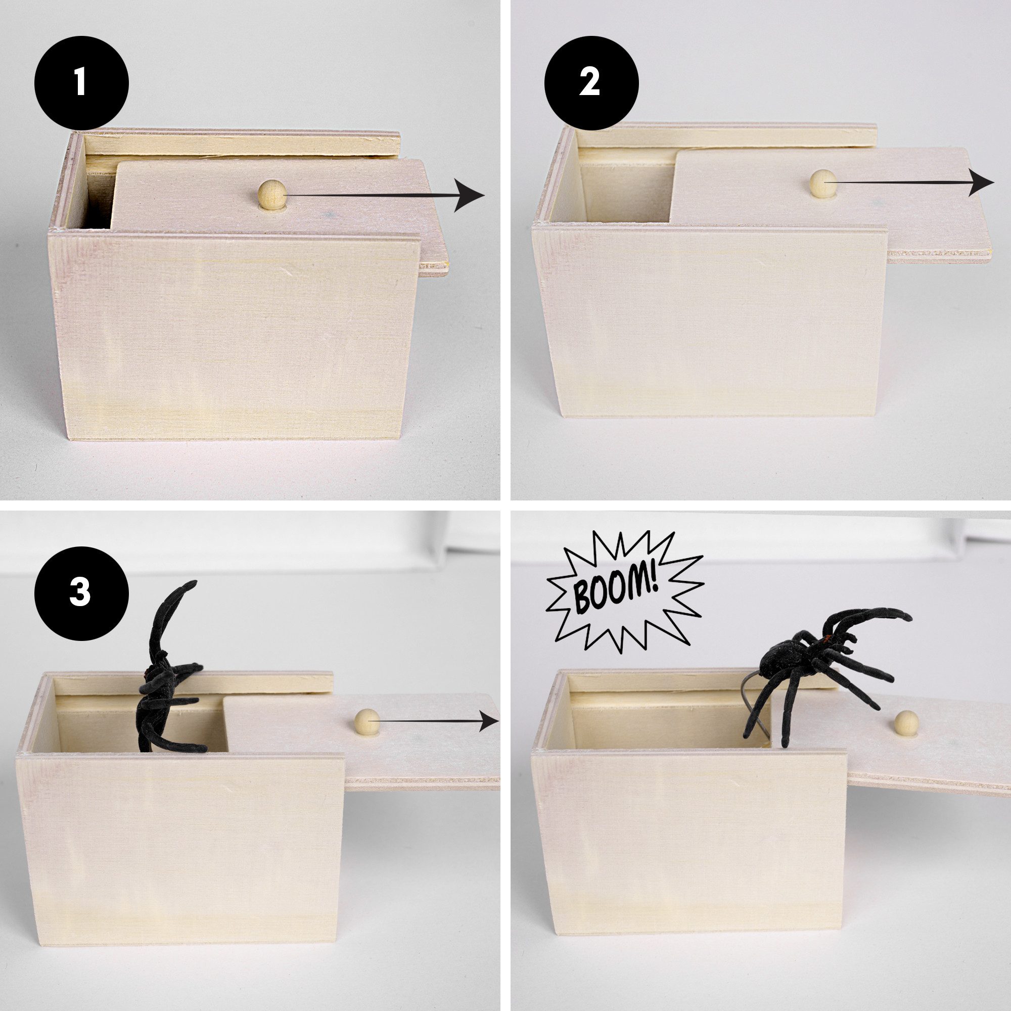 Geschenkehöhle Spiel The Original Spider Prank Box - Scherzartikel lustig zum Erschrecken, Prank-Box (Scherzartikel) – sorgt für Schock & Lacher zugleich!