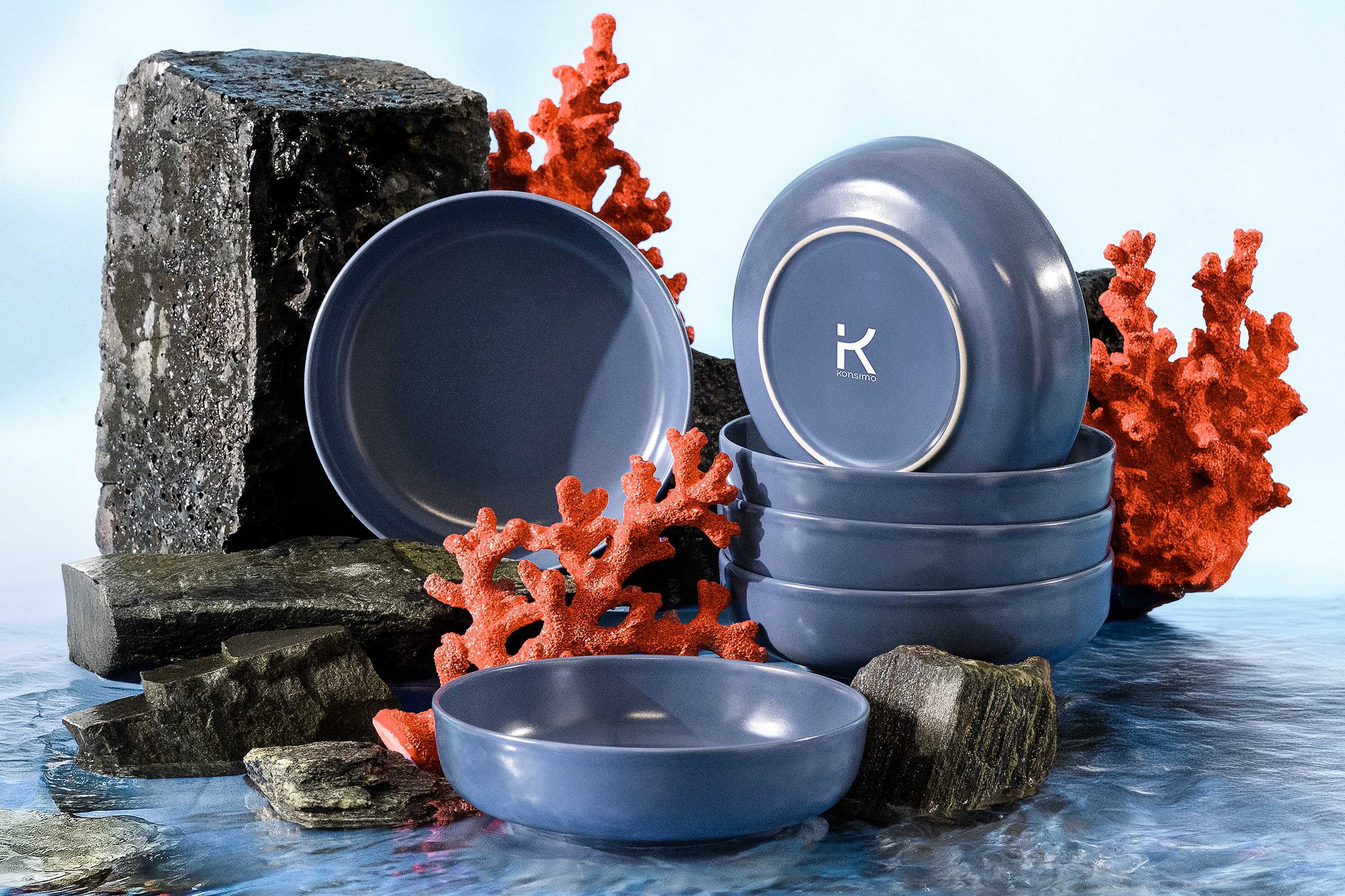 KONSIMO® Teller-Set VICTO Tafelservice hergestellt in der EU (6-tlg), 6 Personen, Steingut, spülmaschinengeeignet, mikrowellengeeignet, 6x Suppenteller