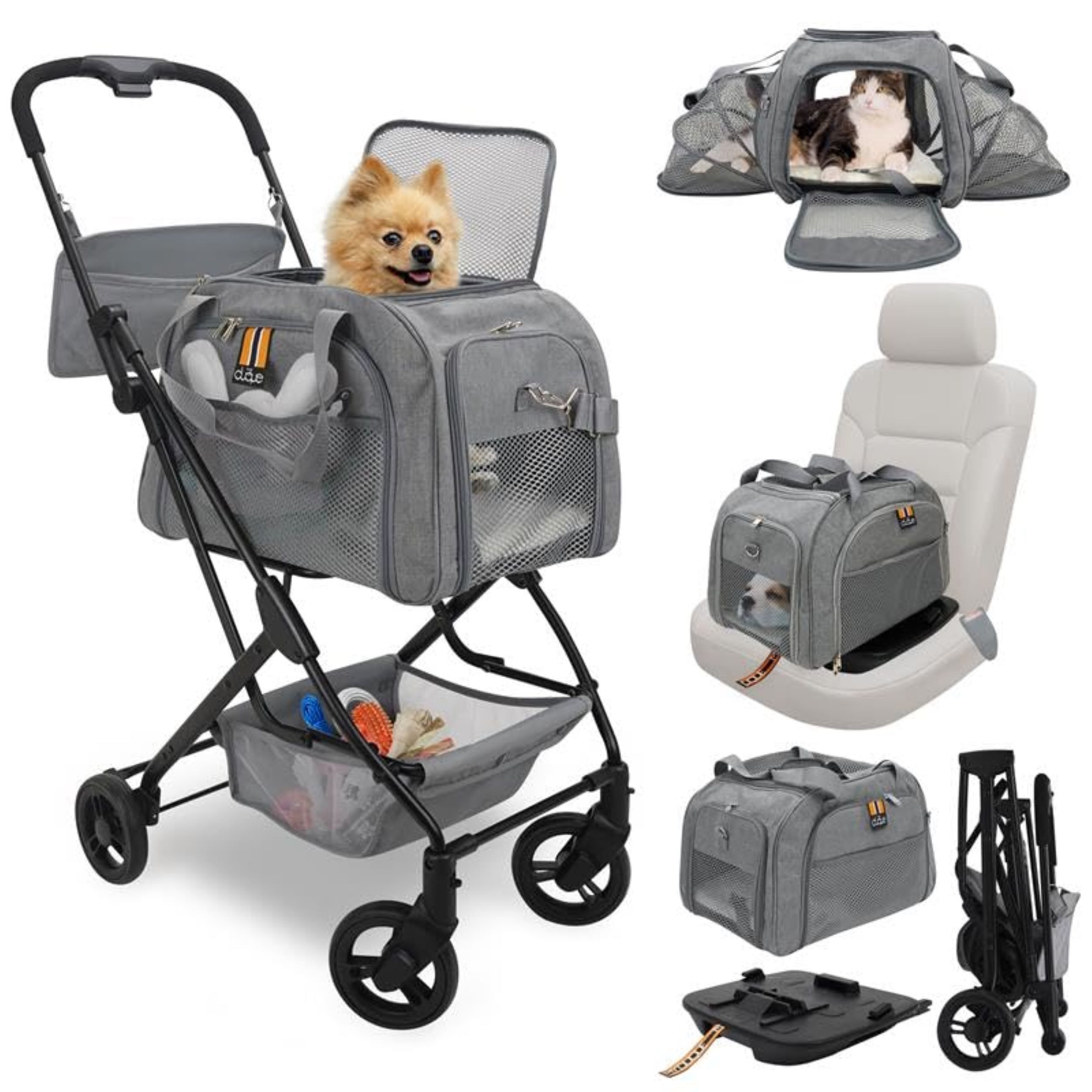 My Duque Hundebuggy Carry-Trio 3in1 Hundebuggy grau, Hundewagen und Hundesitz, 3in1 Hundebuggy mit Isofix Station