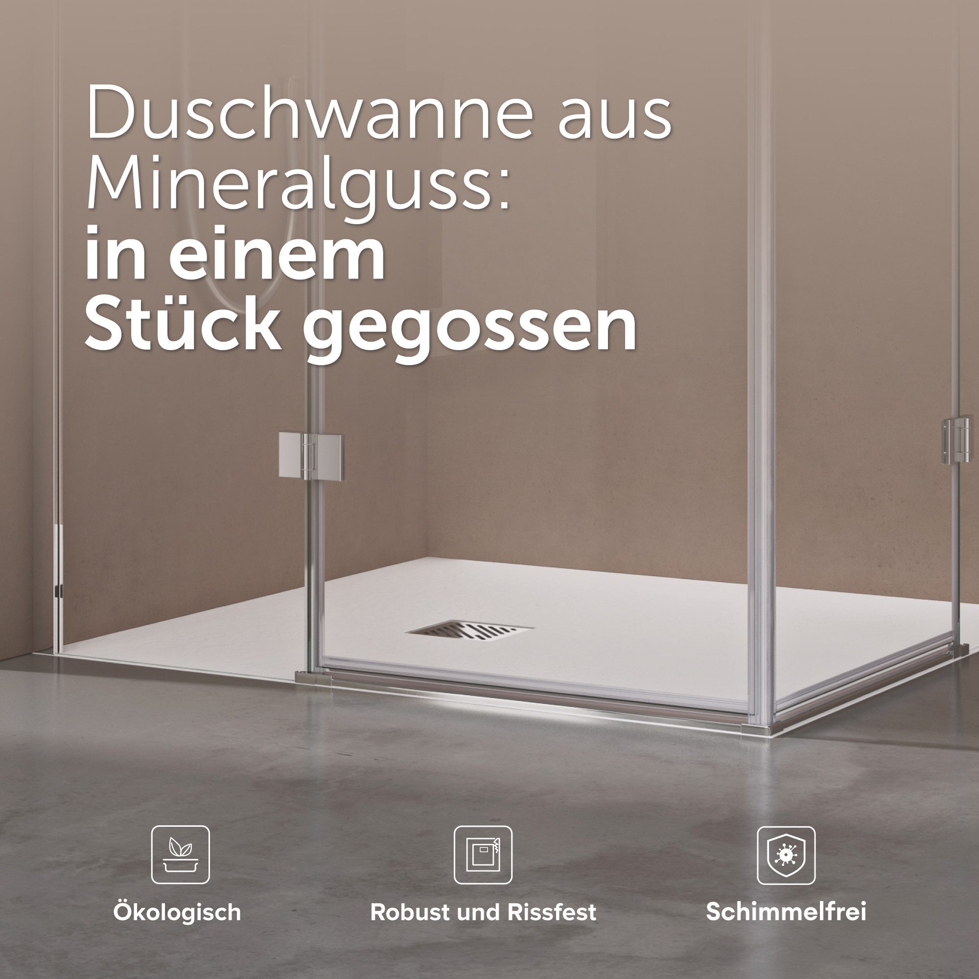 doporro Duschwanne Duschtasse aus Mineralguss DIN-Anschlüsse B:80-100cm geoma09, Quadratisch, Mineralguss – Bild 3 von 5