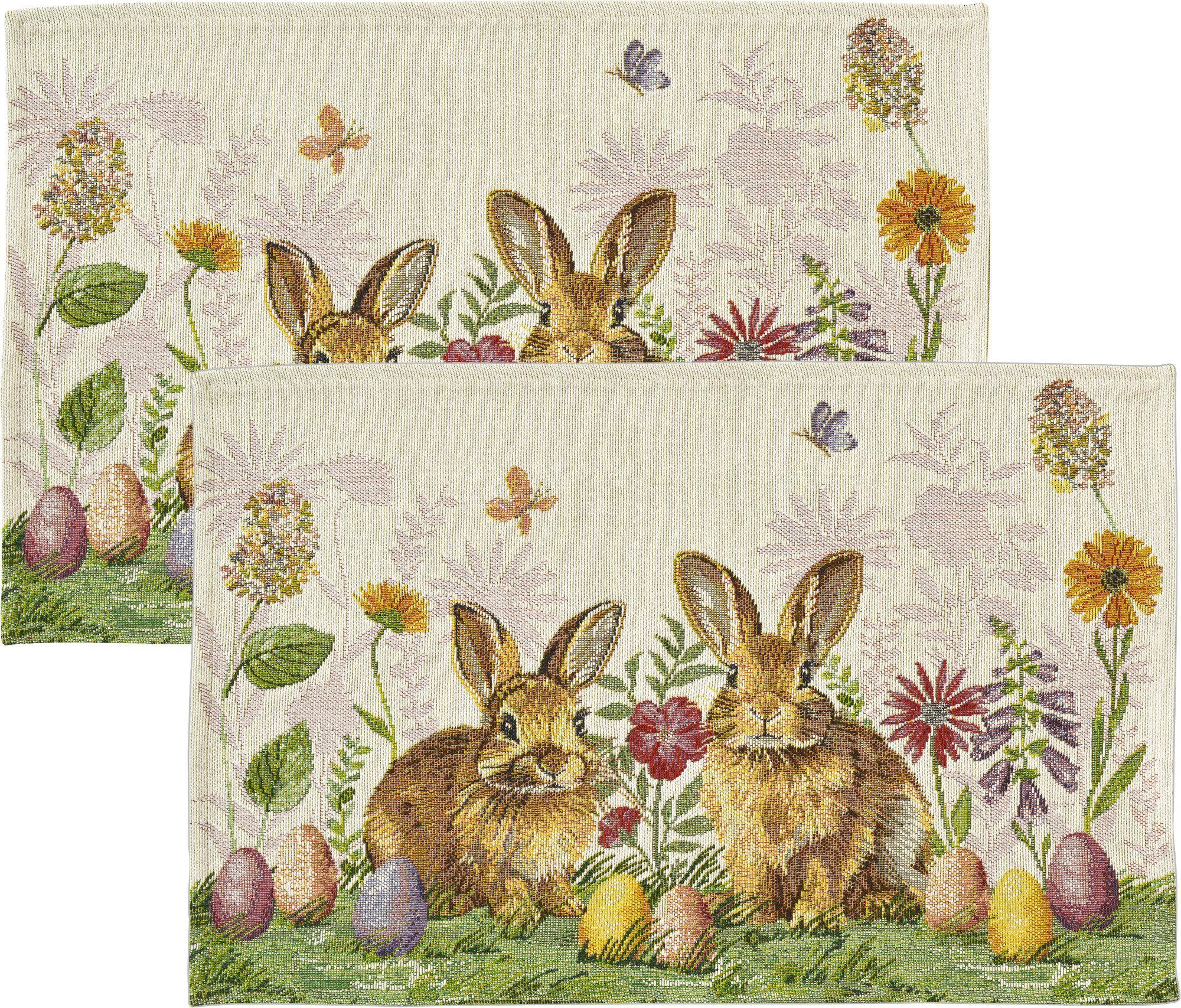 sander table + home Platzset Tischset "Two bunnies" 2er-Pack, Gobelin Blumen