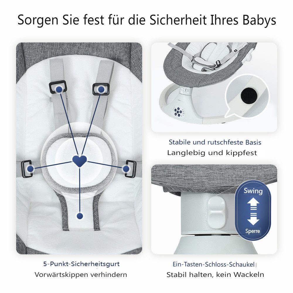 Insma Baby Swing 5-Speed ​​Electric Bluetooth Baby Bouncer, with 10 Songs and Remote Control