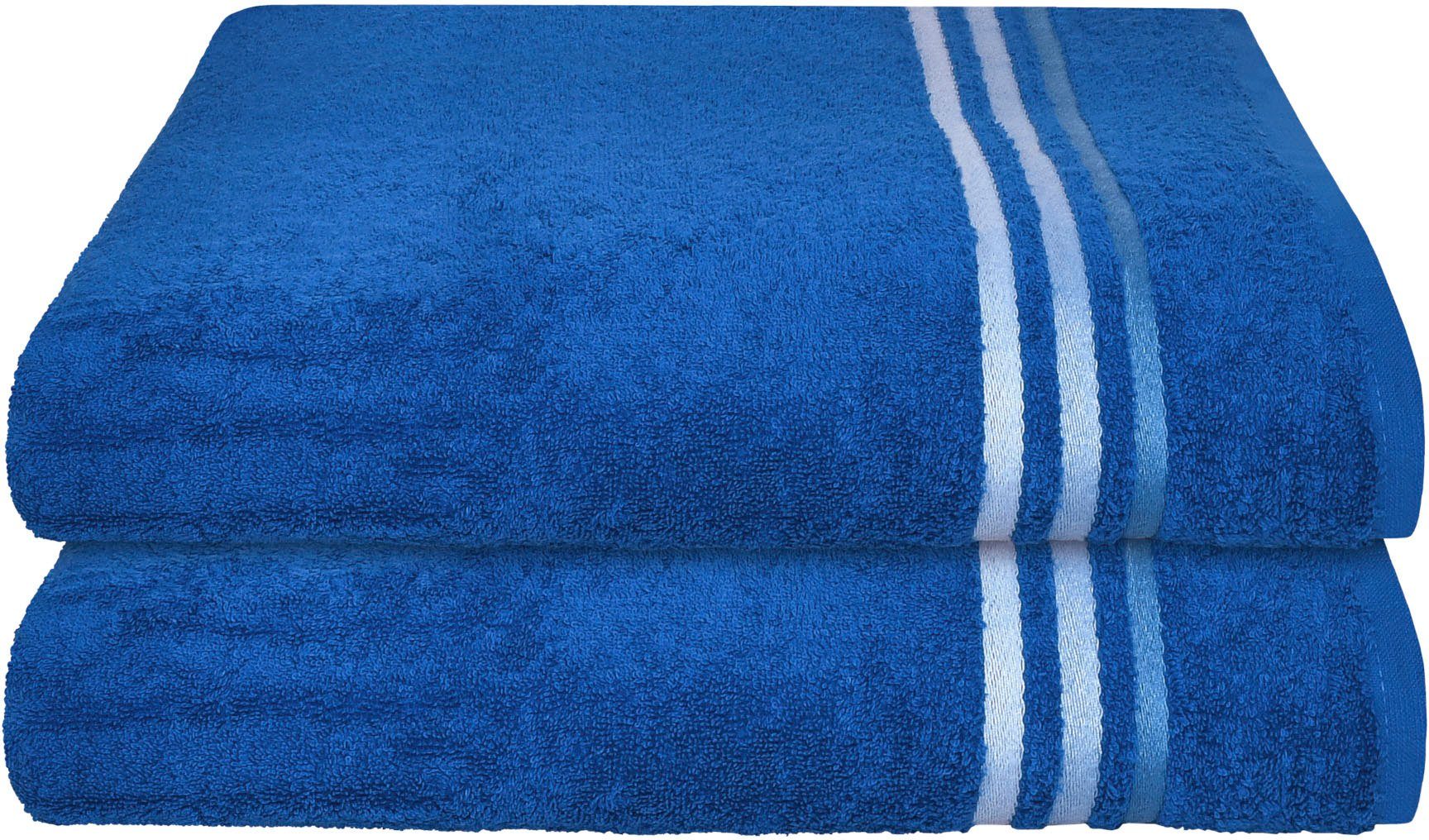 Schiesser Duschtücher Skyline Color im 2er Set aus kuschelweicher Baumwolle, Frottier (2-St), mit eleganter Streifenbordüre, MADE IN GREEN by OEKO-TEX®-zertifiziert royalblau