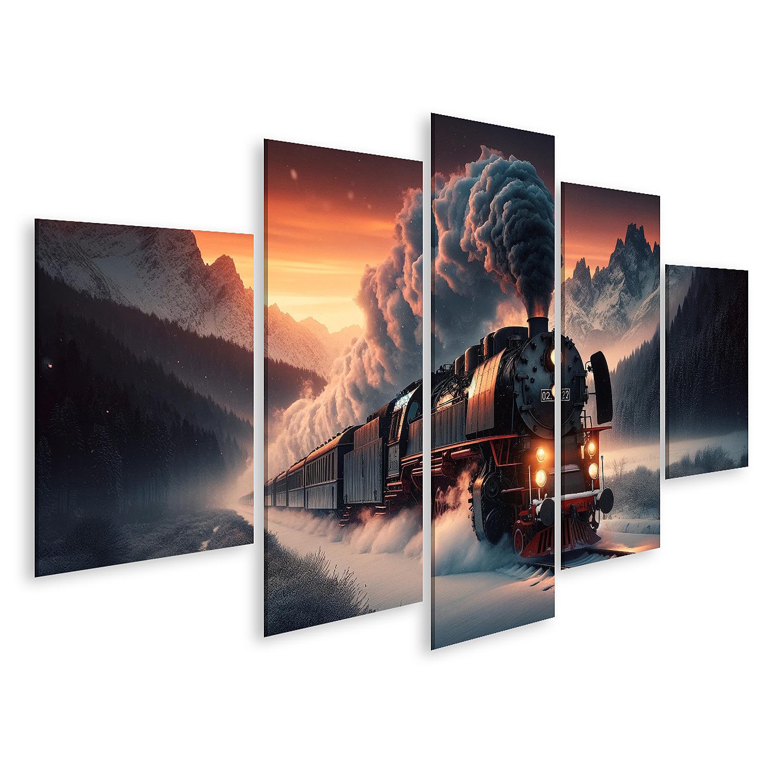 Leinwandbild Alte Dampflok im Schnee für Eisenbahn Fans