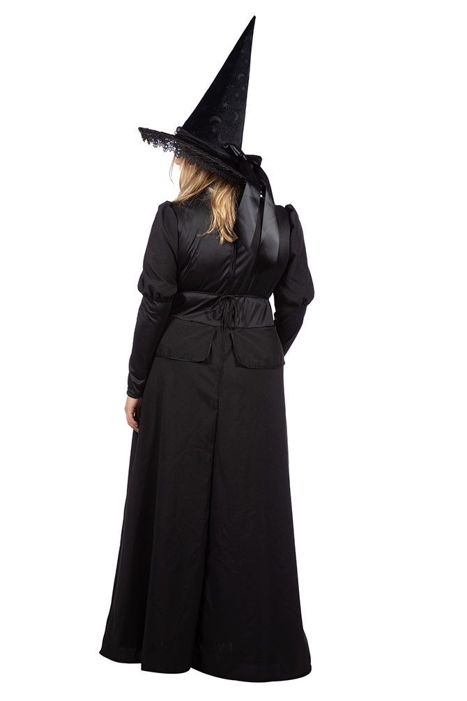 Karneval-Klamotten Hexen-Kostüm Damen klassisches lang schwarz große Größen, Halloweenkostüm Frauenkostüm schwarze Hexe Hexenkleid Plus Size
