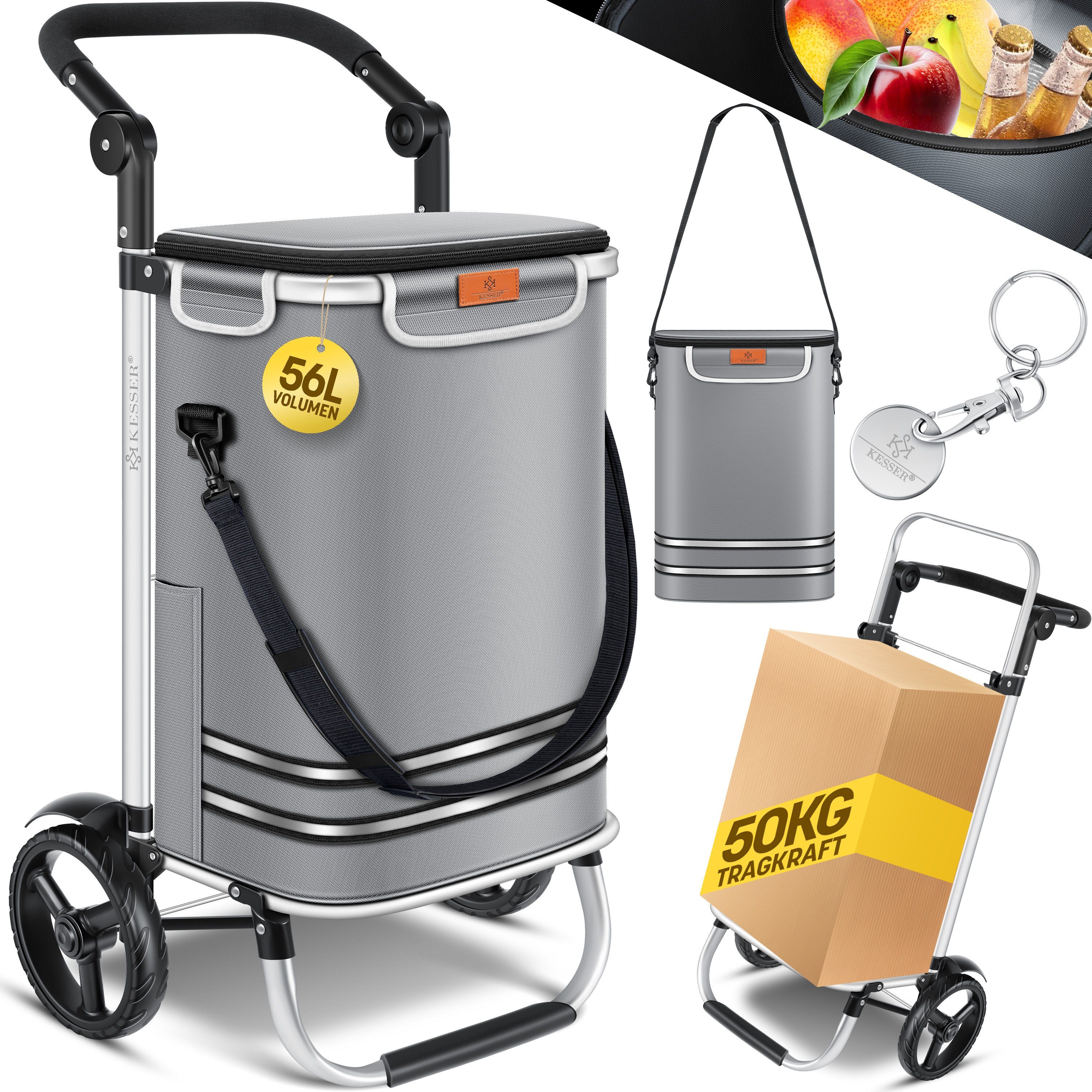 KESSER Einkaufstrolley, klappbar mit 56L Kapazität und belastbar bis 50 kg