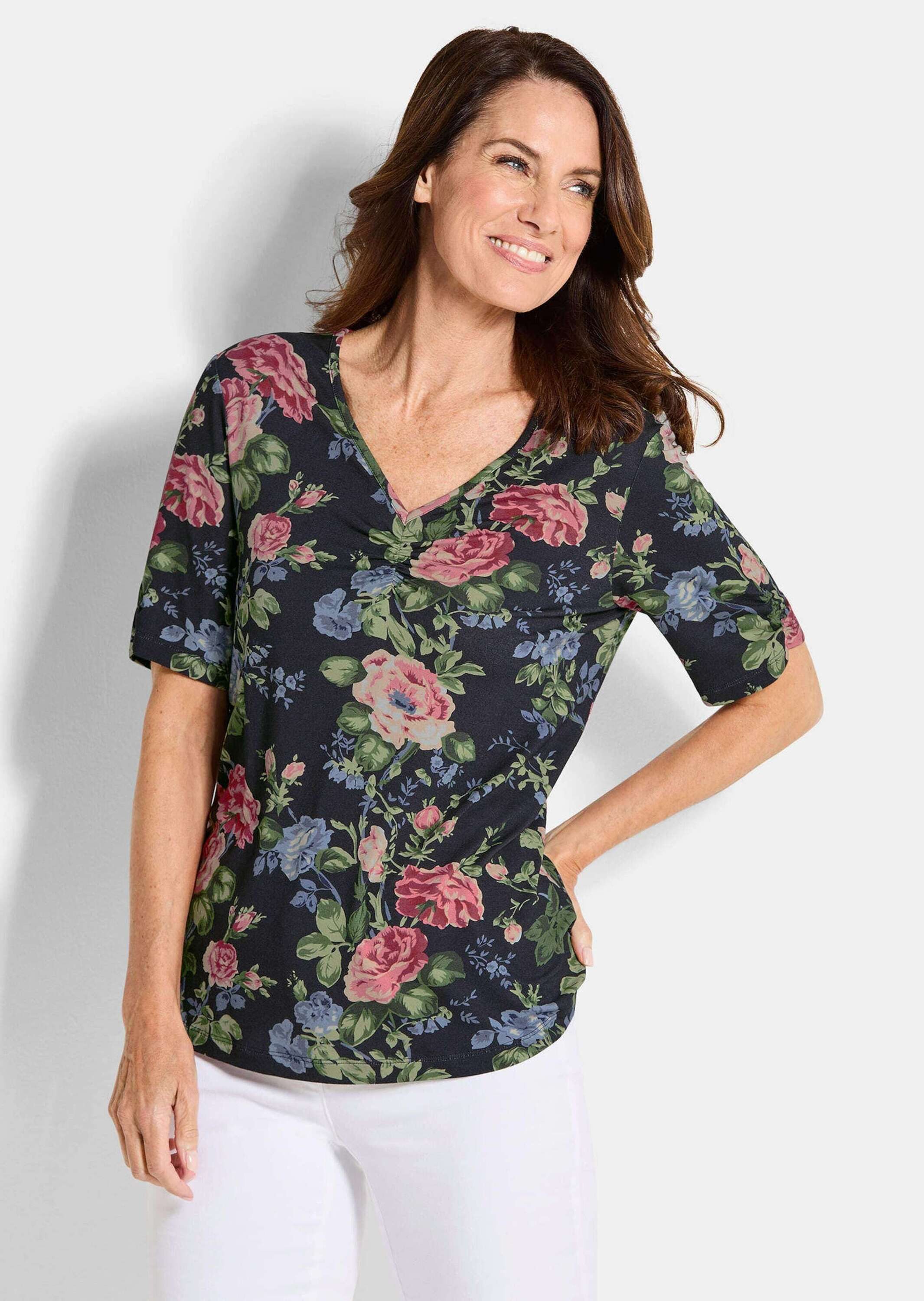 T-Shirt Elegantes Druckshirt mit Blumenmuster