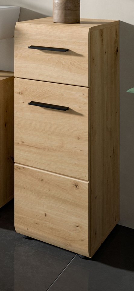 Inn.Furn Badkommode Cover (Badschrank in Eiche Artisan, Tür und Schubkasten, 30 x 80 cm), mit Vollauszug