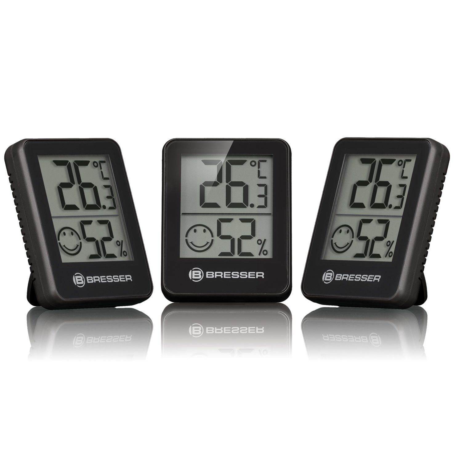 BRESSER Hygrometer Temeo Hygro Indikator 3er Set Thermometer / Temperaturmessgerät schwarz