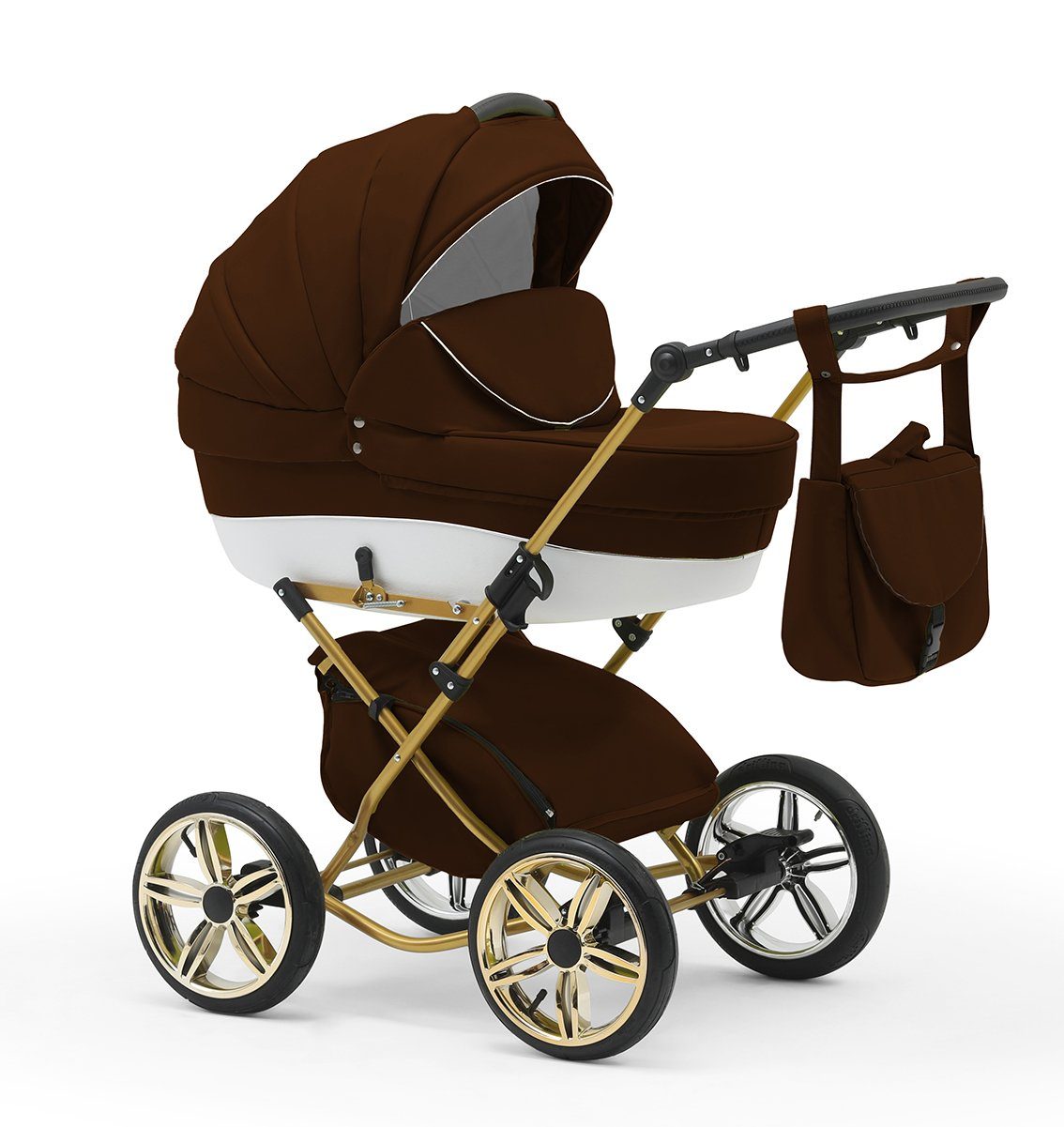 babies-on-wheels Kombi-Kinderwagen inkl. - 10 1 Base 14 - in in Teile Autositz und 4 Iso Sorento Braun-Weiß Designs